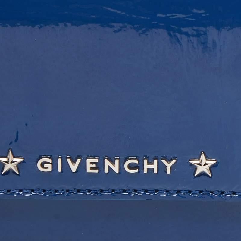 Givenchy Blue Patent Leather Logo Flap Continental Wallet For Sale 1