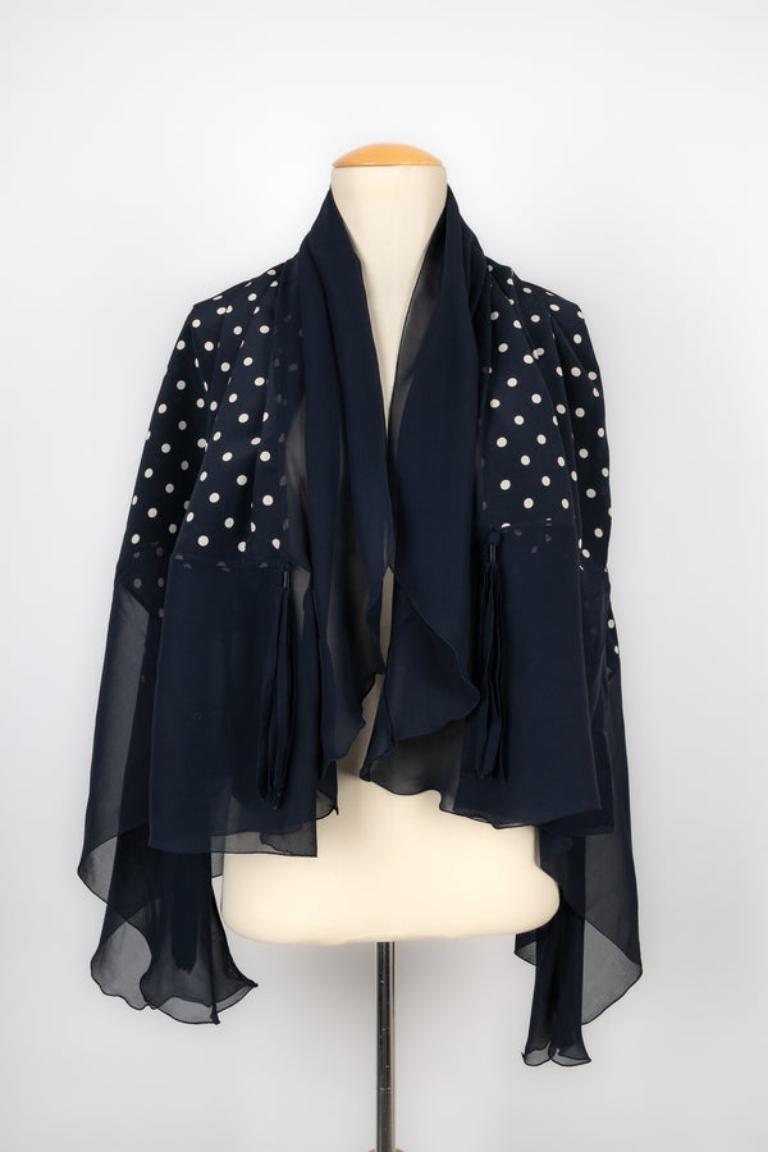 Black Givenchy Blue Silk Dotted Foulard Scarf For Sale