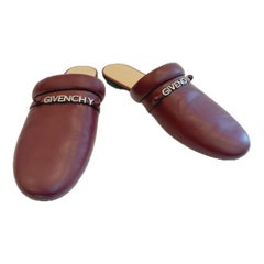 Givenchy Bordeaux Calfskin Leather Logo Slides Resort 2018 Size 39