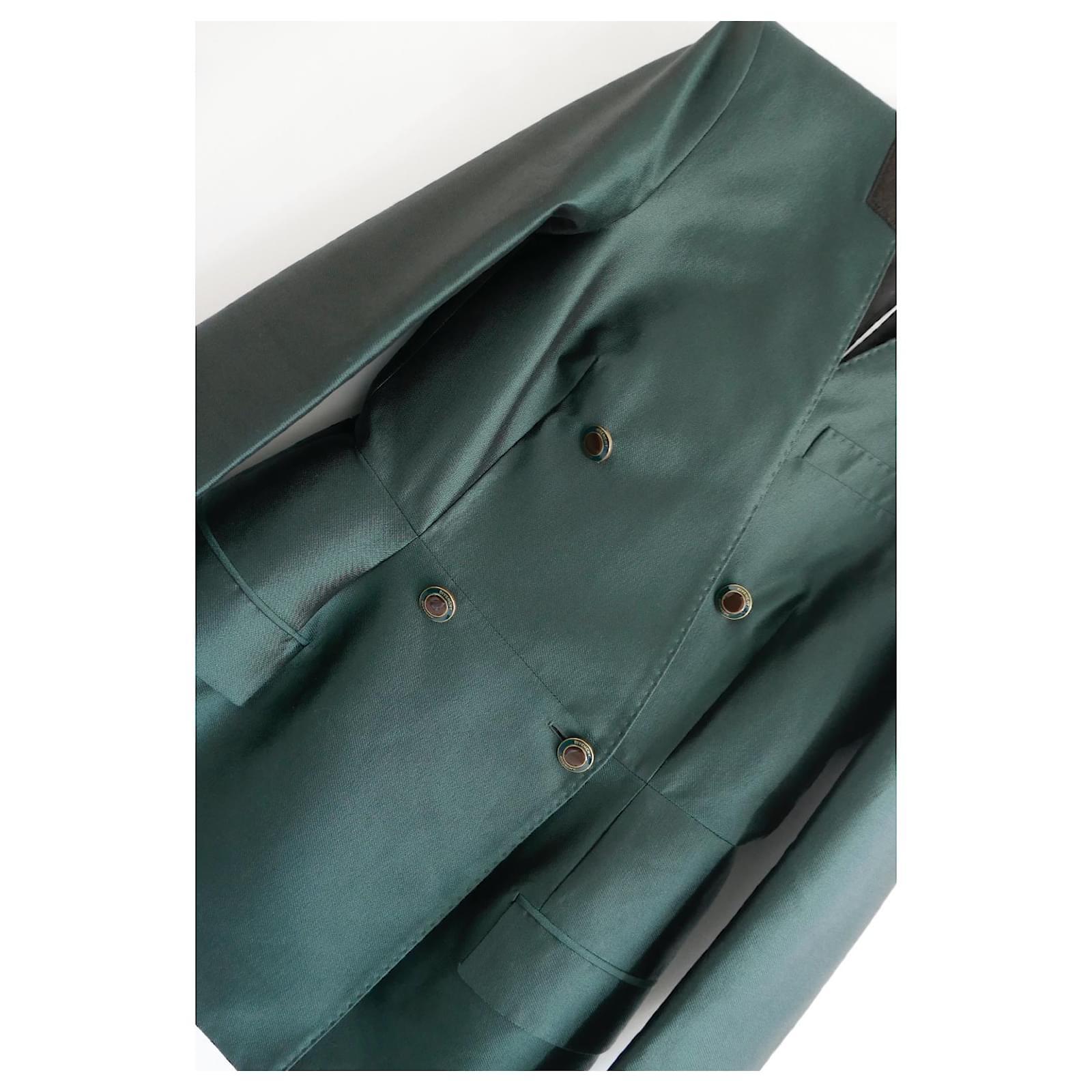 Givenchy SS20 Bottle Green Wool & Silk Hourglass Blazer Jacket  In Excellent Condition For Sale In London, GB