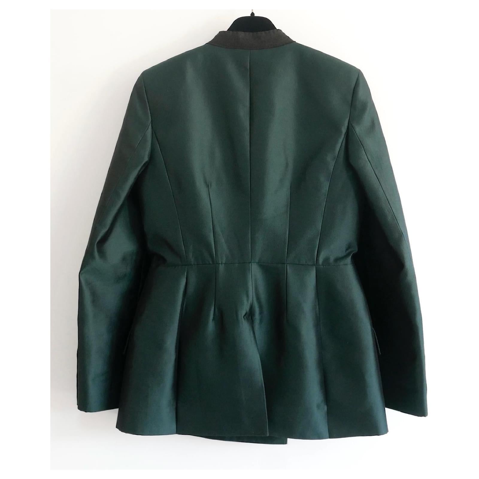 Givenchy SS20 Bottle Green Wool & Silk Hourglass Blazer Jacket  For Sale 1