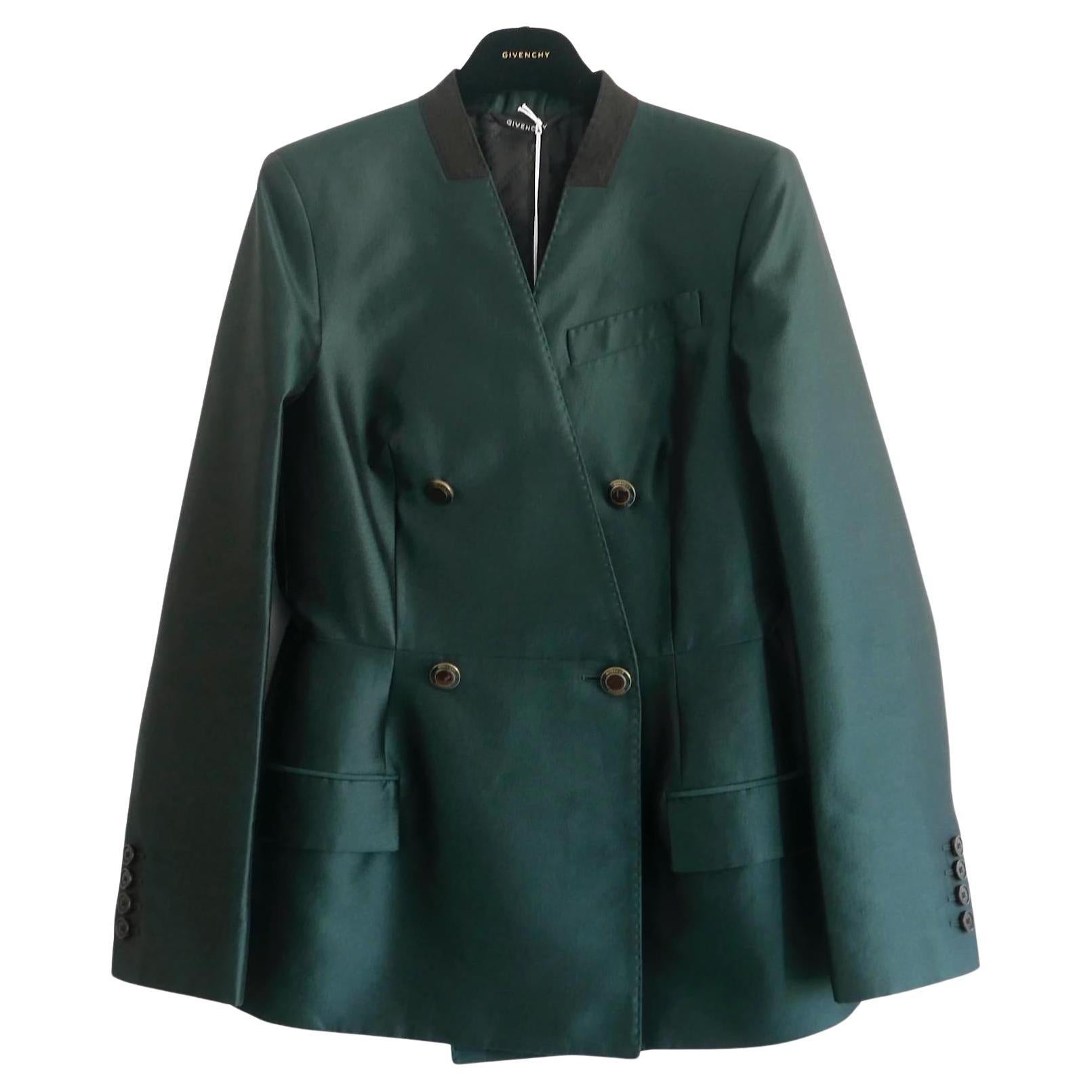 Givenchy SS20 Bottle Green Wool & Silk Hourglass Blazer Jacket  For Sale