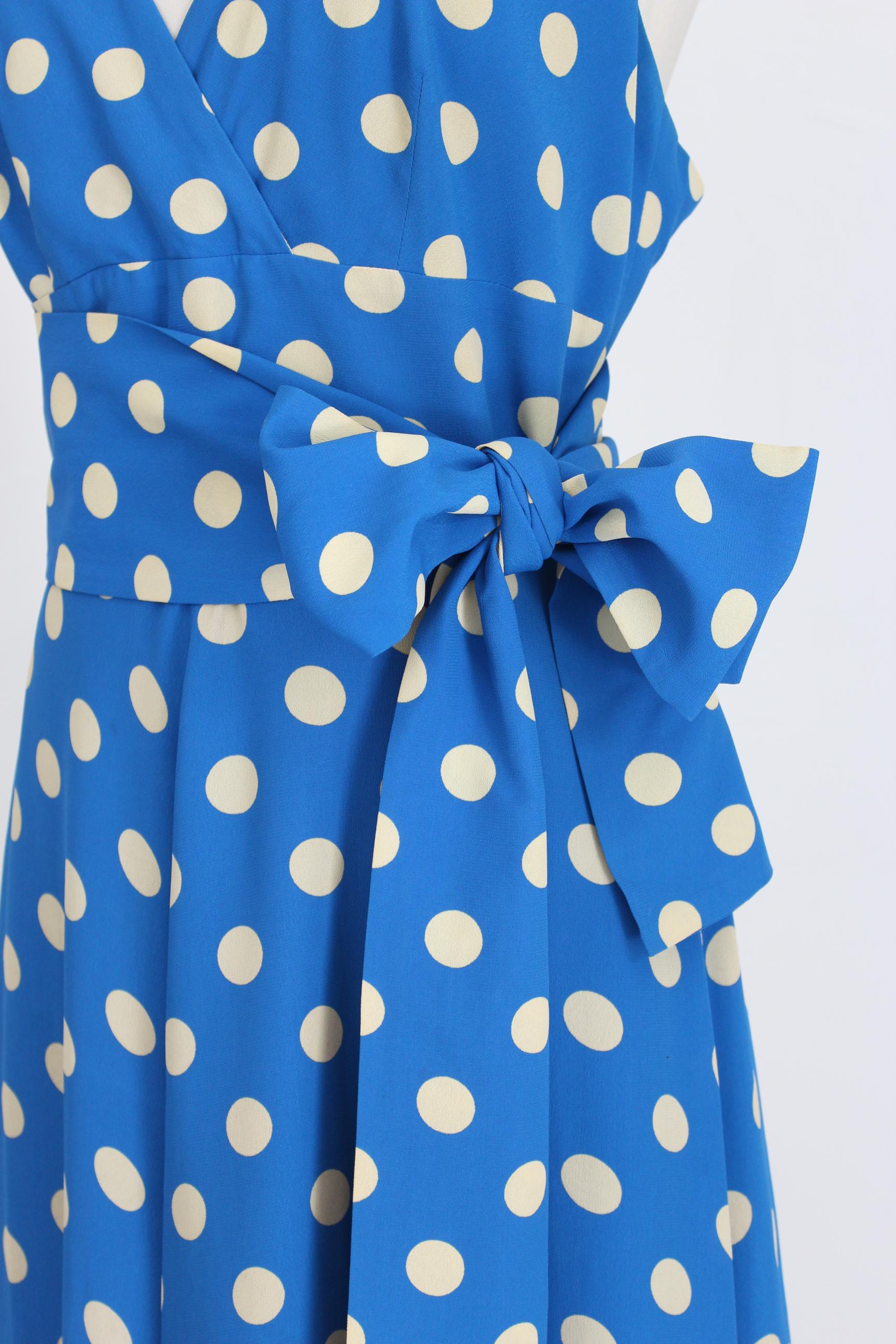 Givenchy Boutique Blue White Silk Polka Dots Rockabilly Cocktail Dress In Good Condition In Brindisi, Bt