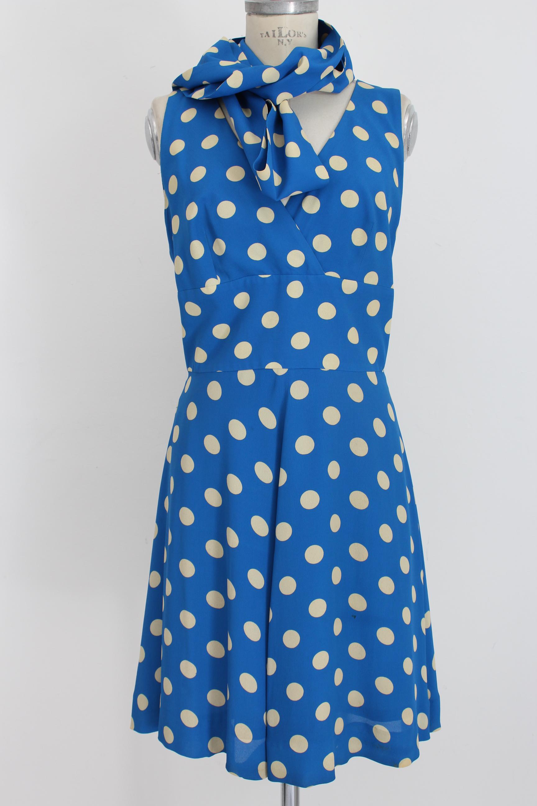 Women's Givenchy Boutique Blue White Silk Polka Dots Rockabilly Cocktail Dress