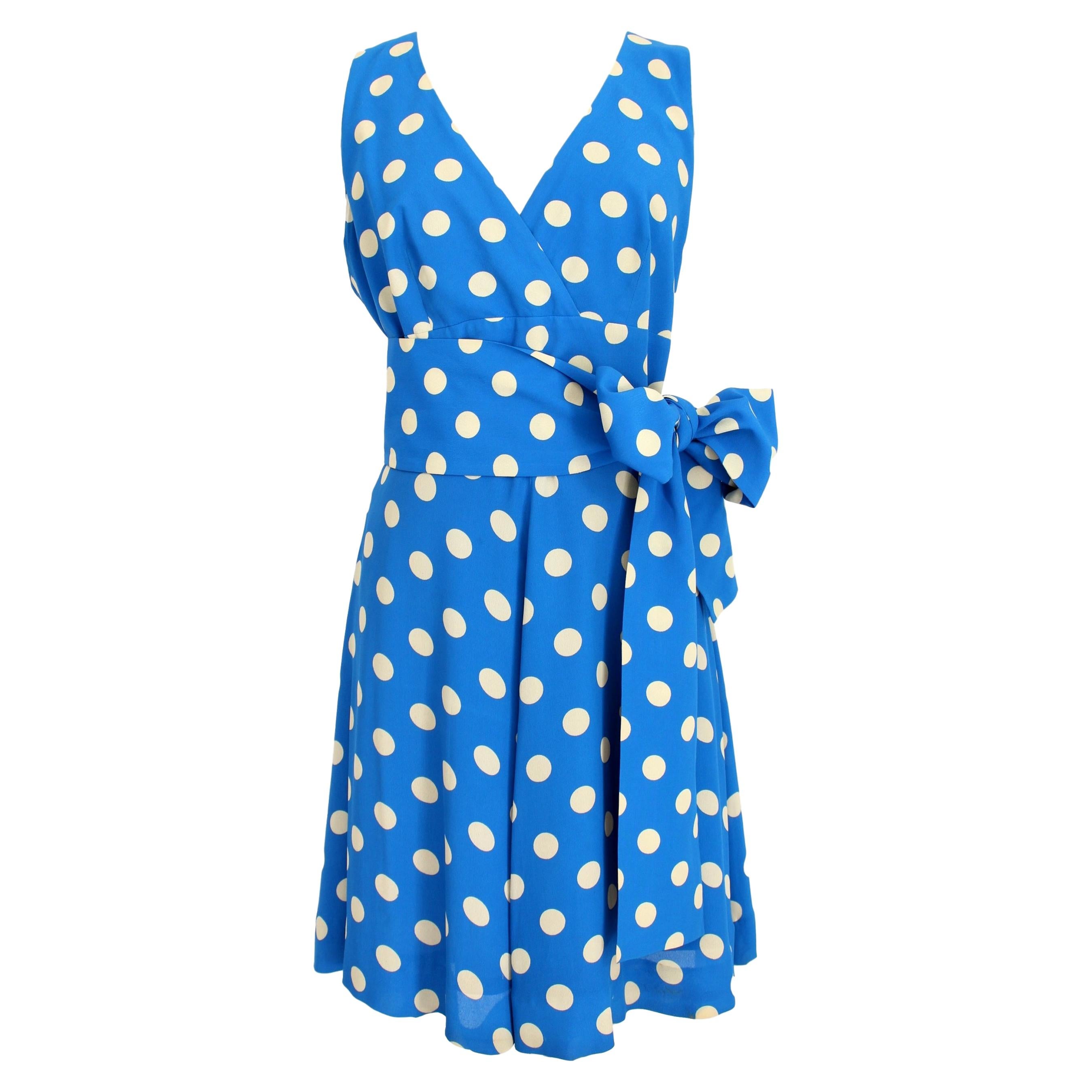 Givenchy Boutique Blue White Silk Polka Dots Rockabilly Cocktail Dress