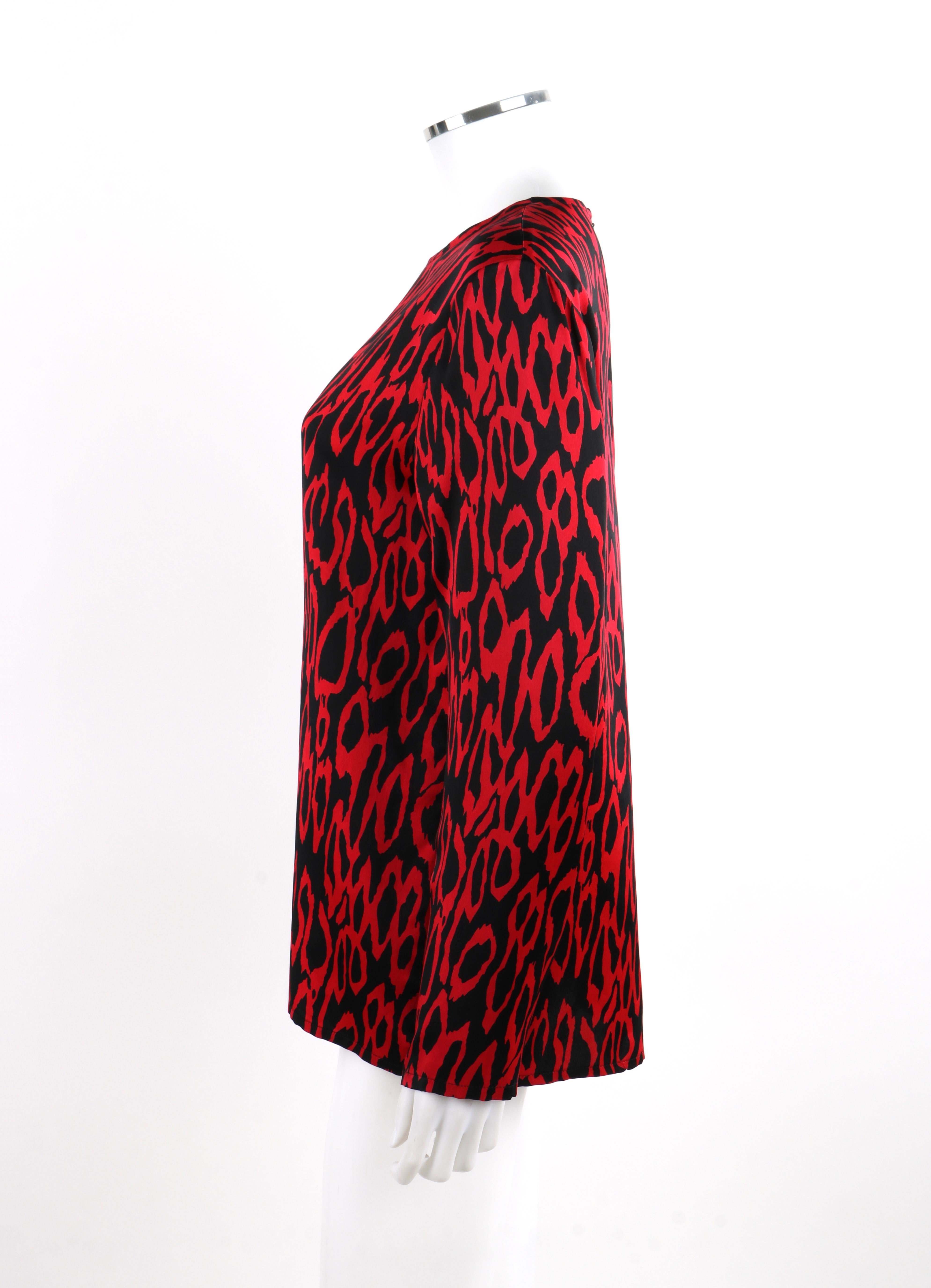 Women's GIVENCHY Boutiques c.1980's Red Black Abstract Print Silk Long Sleeve Blouse Top For Sale