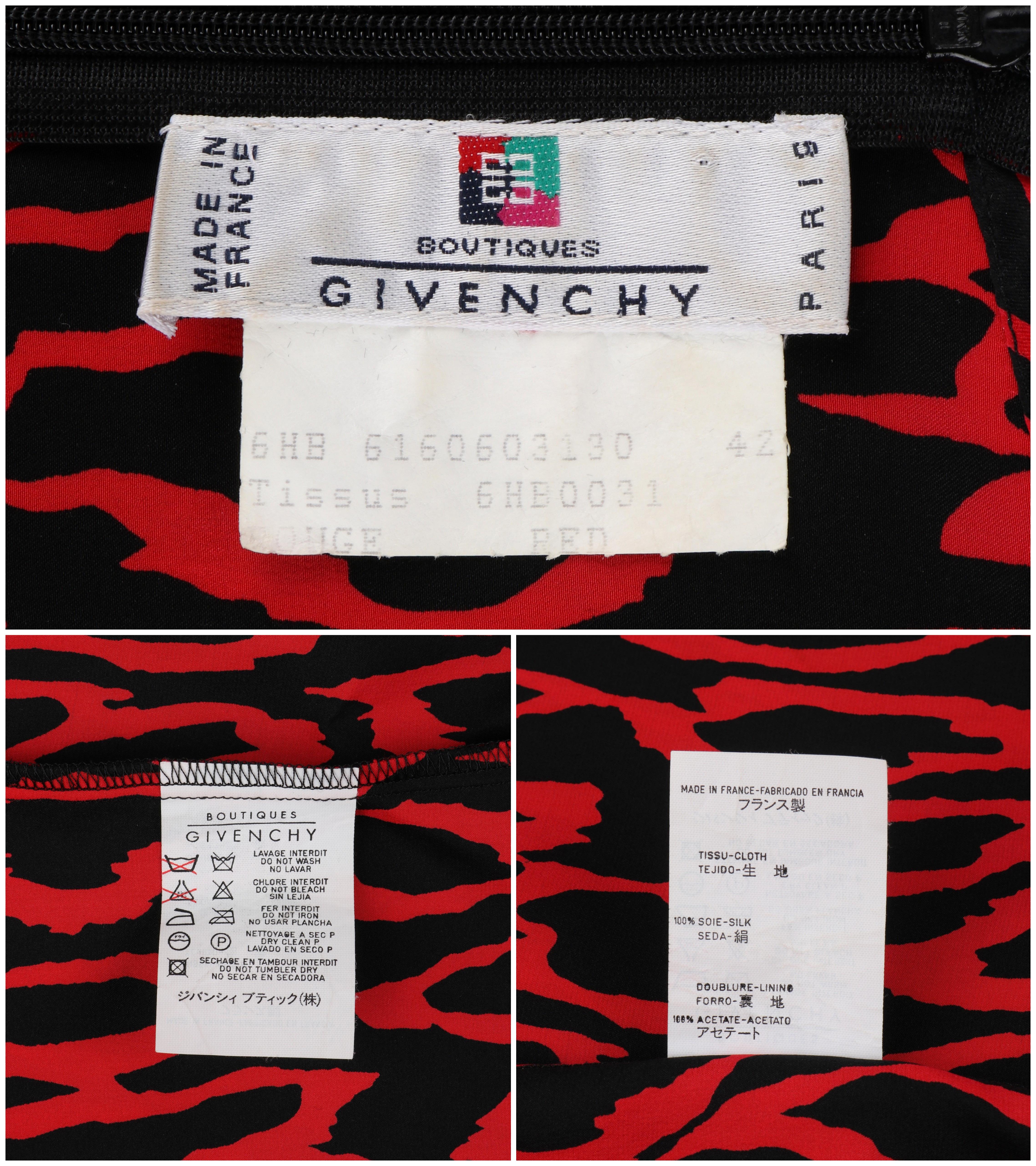 GIVENCHY Boutiques c.1980's Red Black Abstract Print Silk Long Sleeve Blouse Top For Sale 2