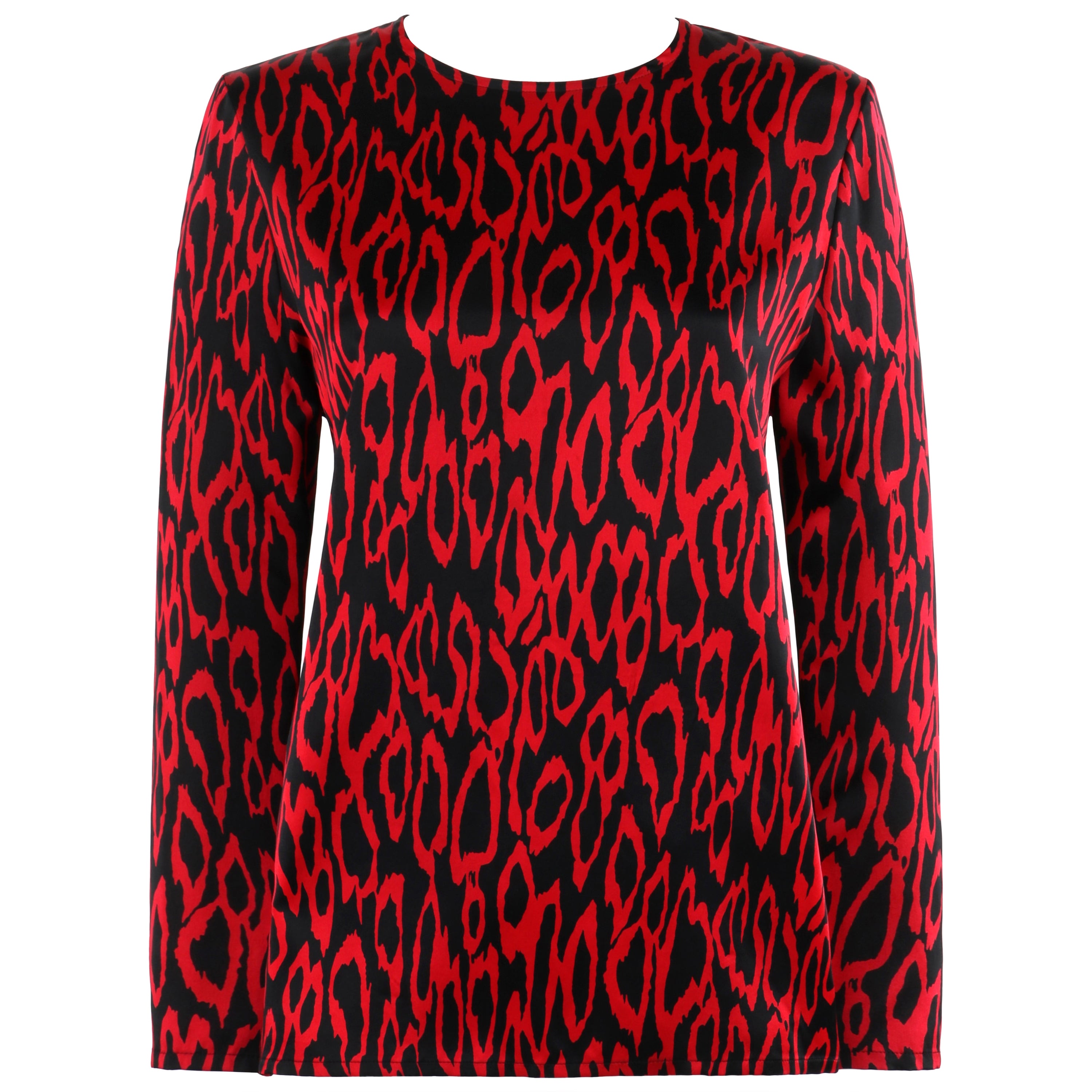 GIVENCHY Boutiques c.1980 Rosso Nero Stampa Astratta Seta Manica Lunga Camicetta Top in vendita