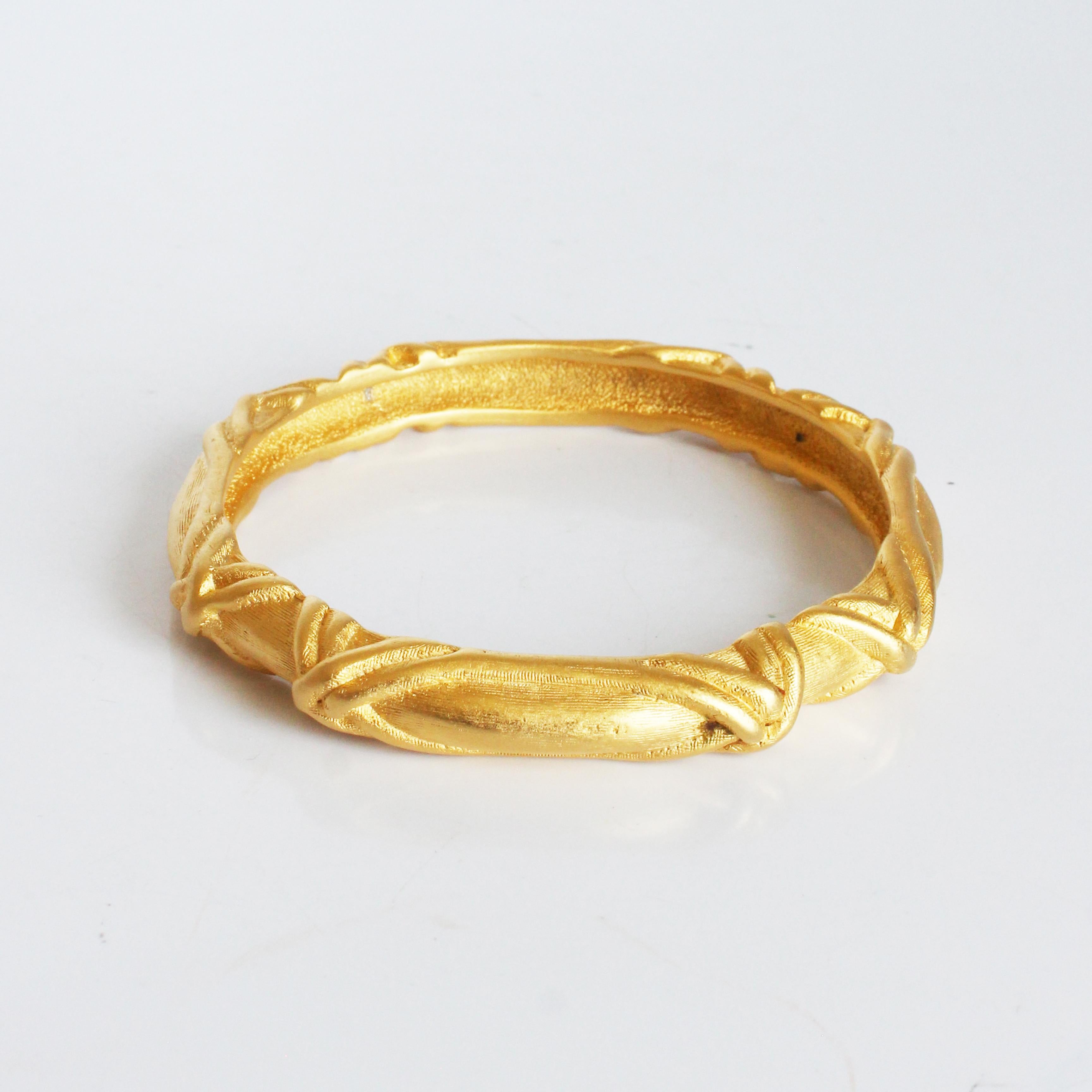 Givenchy Bracelet Bangle Gold Metal Textured Abstract Vintage 80s Jewelry  For Sale 4