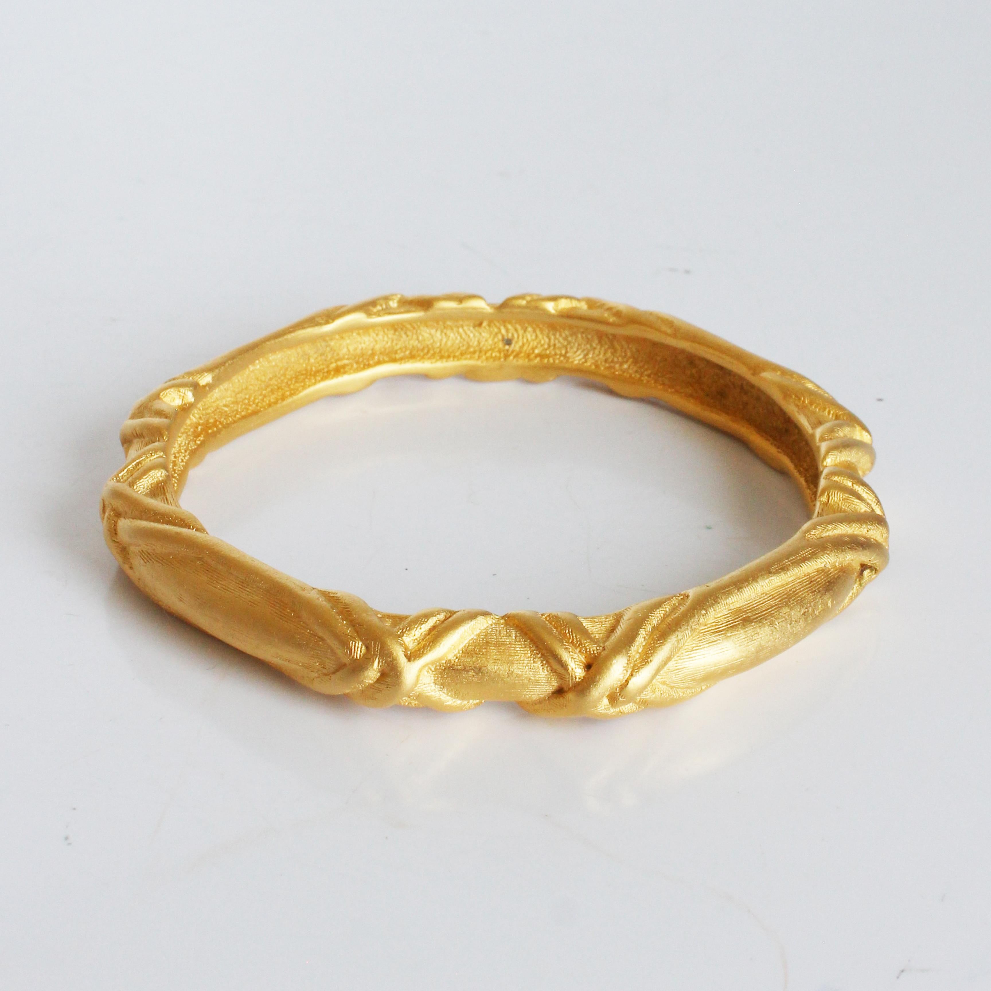 Givenchy Bracelet Bangle Gold Metal Textured Abstract Vintage 80s Jewelry  For Sale 5