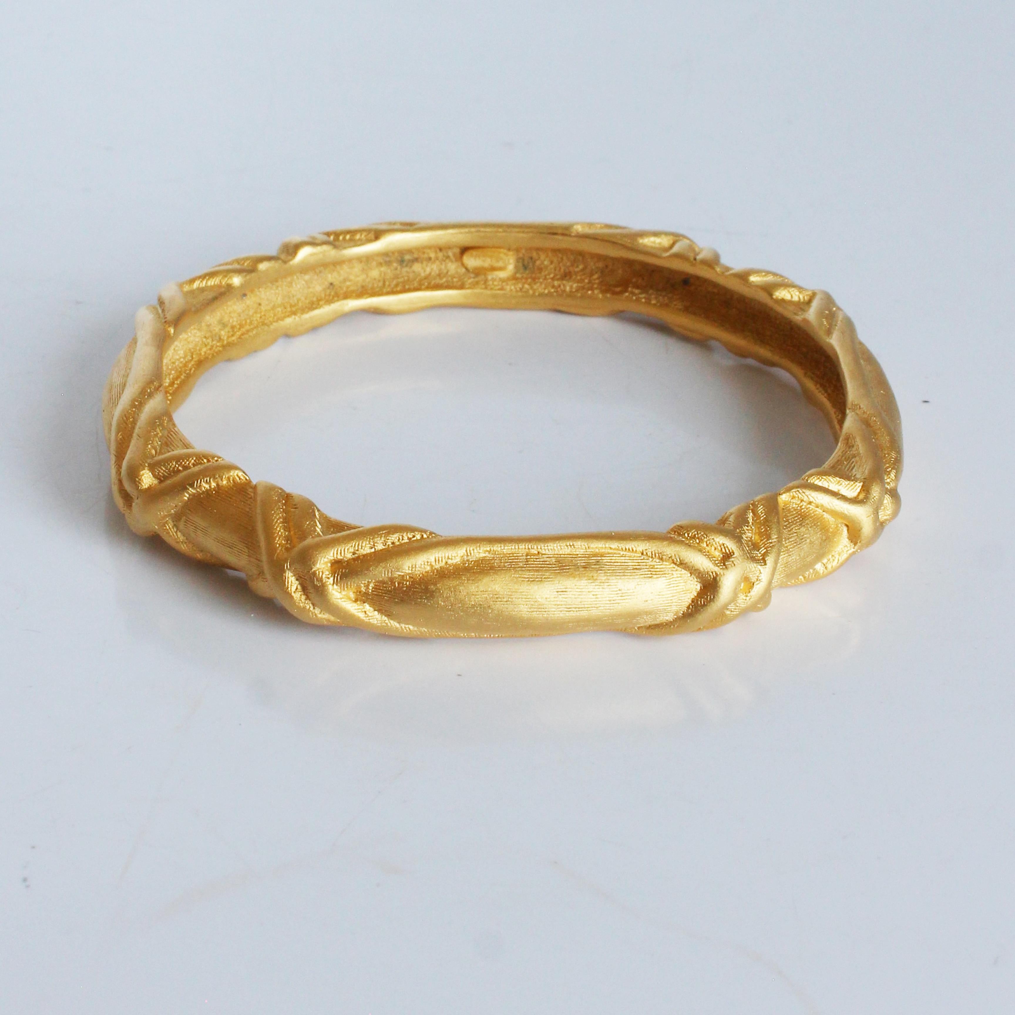 Women's Givenchy Bracelet Bangle Gold Metal Textured Abstract Vintage 80s Jewelry  For Sale