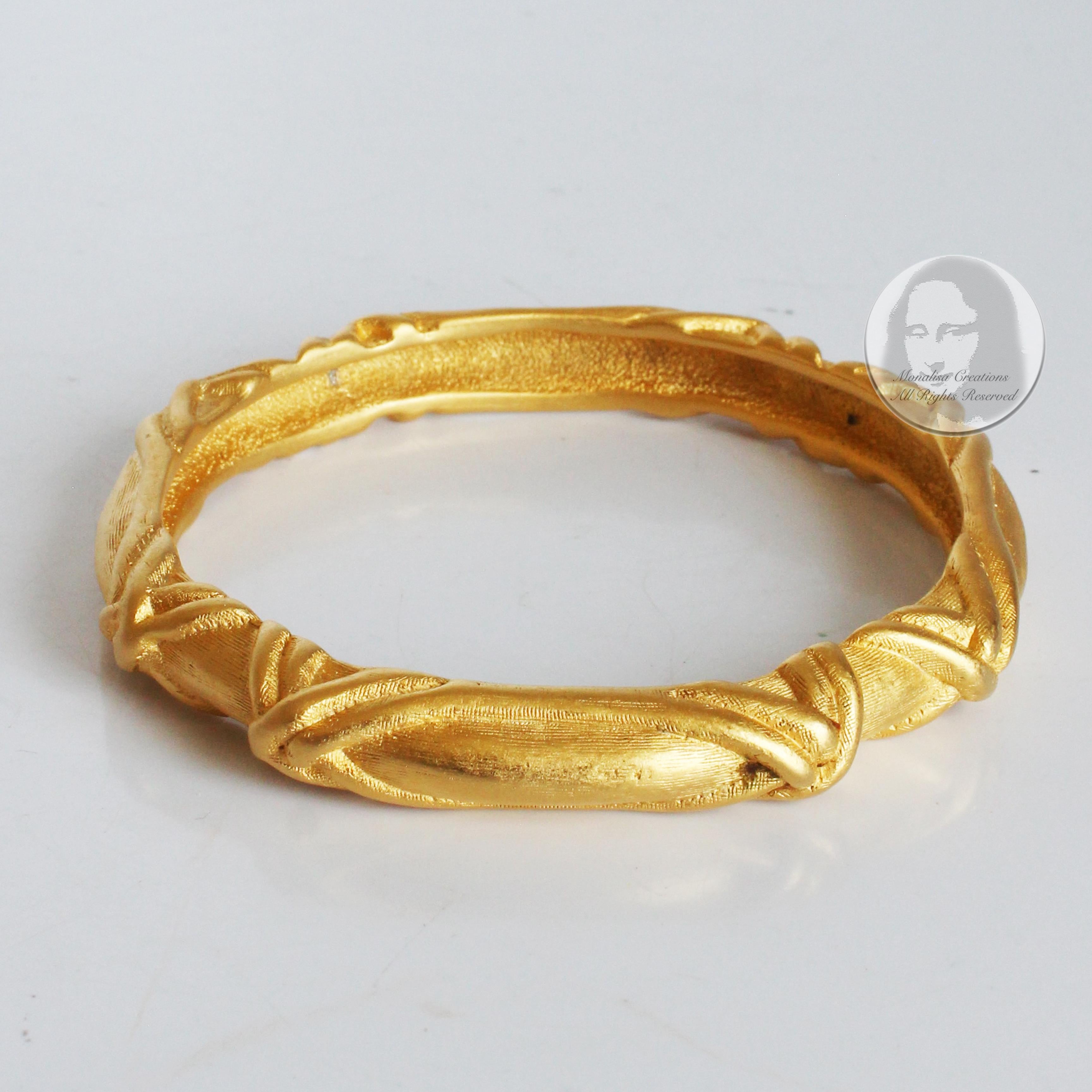 Givenchy Bracelet Bangle Gold Metal Textured Abstract Vintage 80s Jewelry  For Sale 2