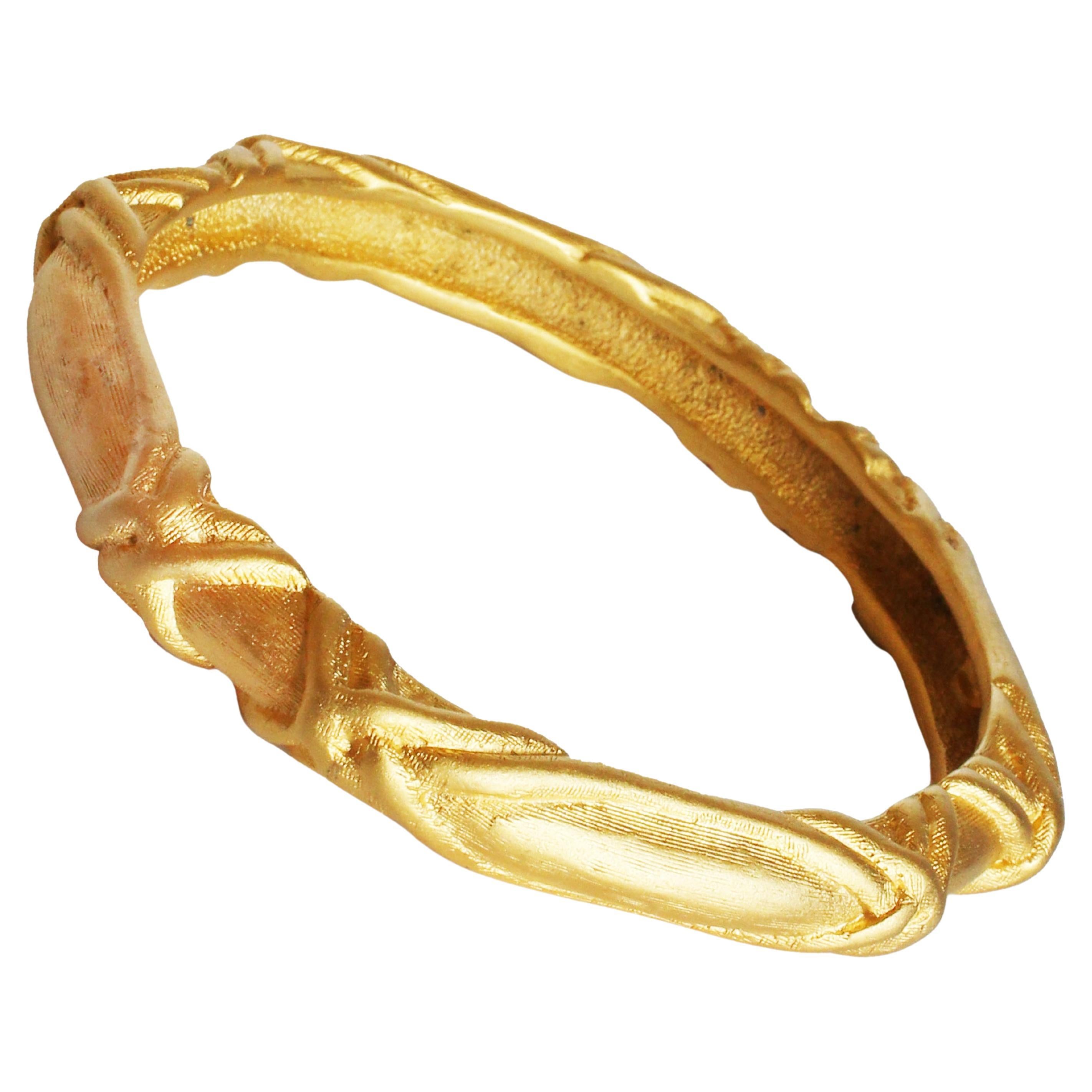 Givenchy Bracelet Bangle Gold Metal Textured Abstract Vintage 80s Jewelry  For Sale