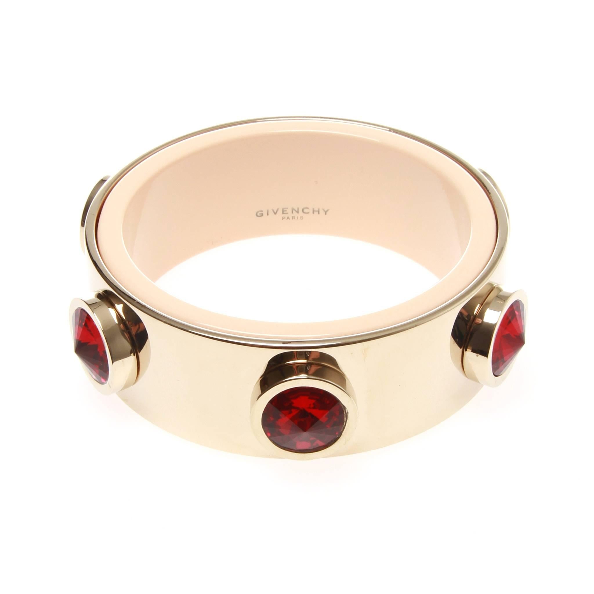 Givenchy Brass and Red Stone Accent Bangle  For Sale