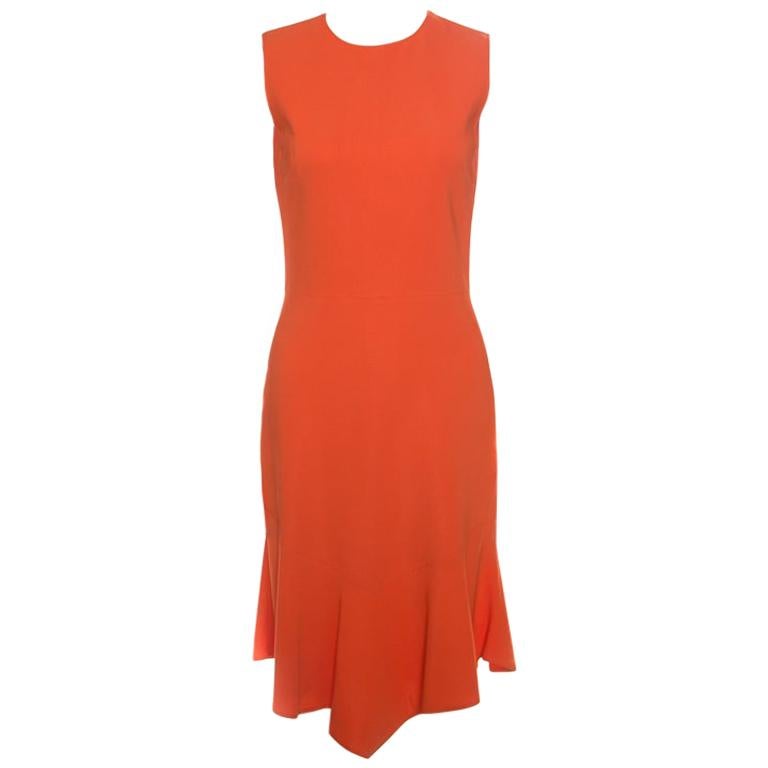 Givenchy Bright Orange Stretch Knit Sleeveless Asymmetric Hem Sheath Dress S