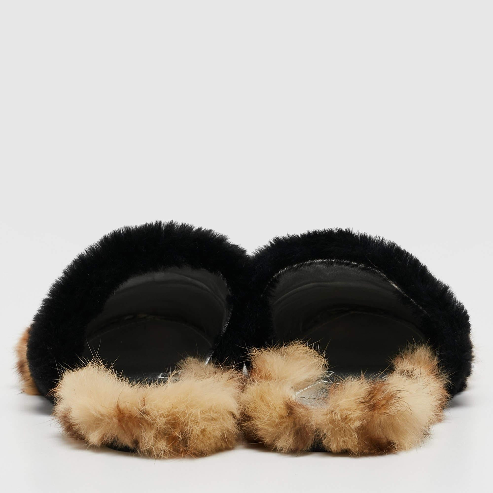 Givenchy Brown/Black Calf Hair Flat Slides Size 38 For Sale 2