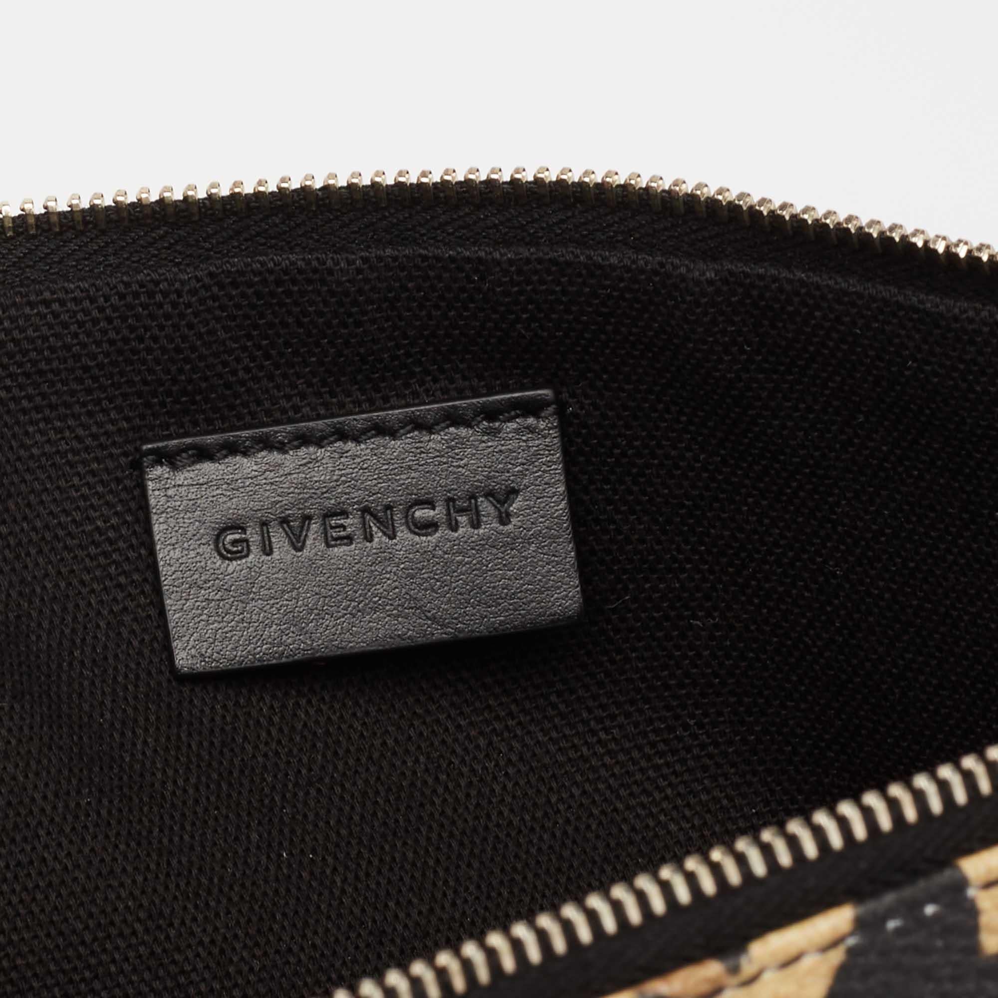Givenchy Brown/Black Leopard Print Coated Canvas Zip Clutch 3