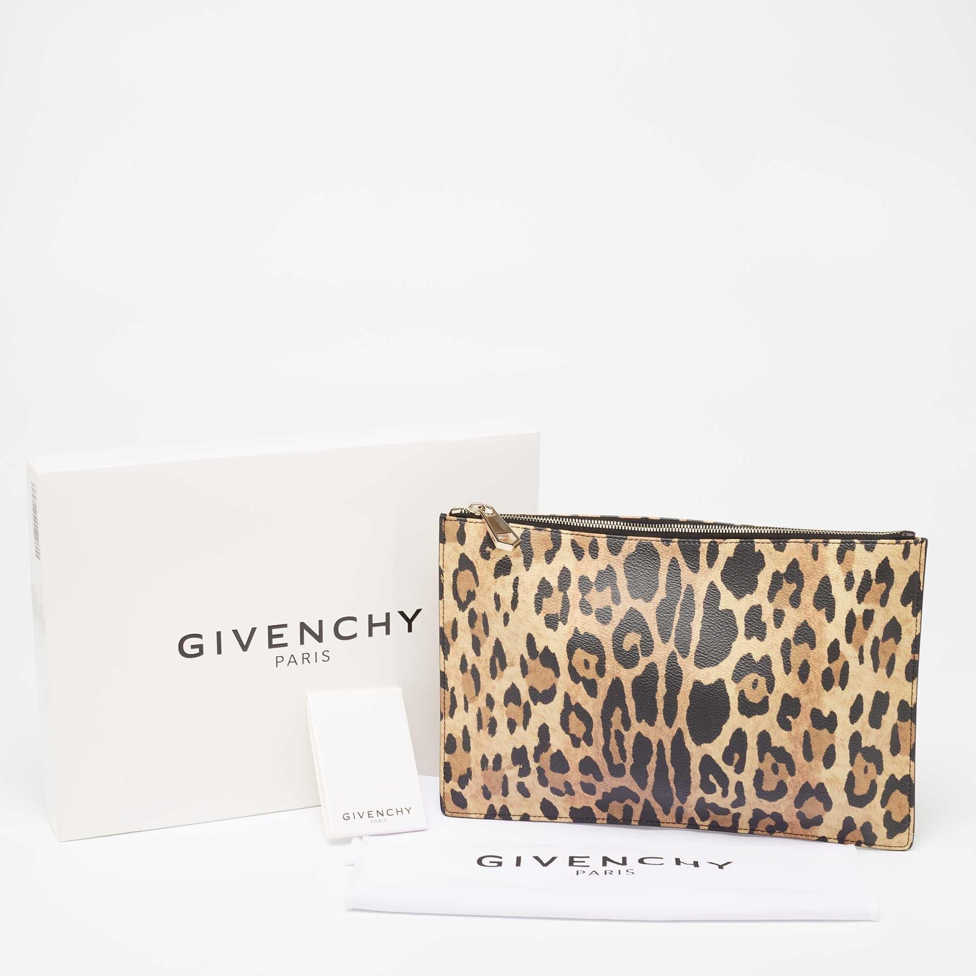 Givenchy Brown/Black Leopard Print Coated Canvas Zip Clutch 4