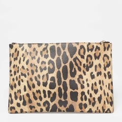 Givenchy Brown/Black Leopard Print Coated Canvas Zip Clutch