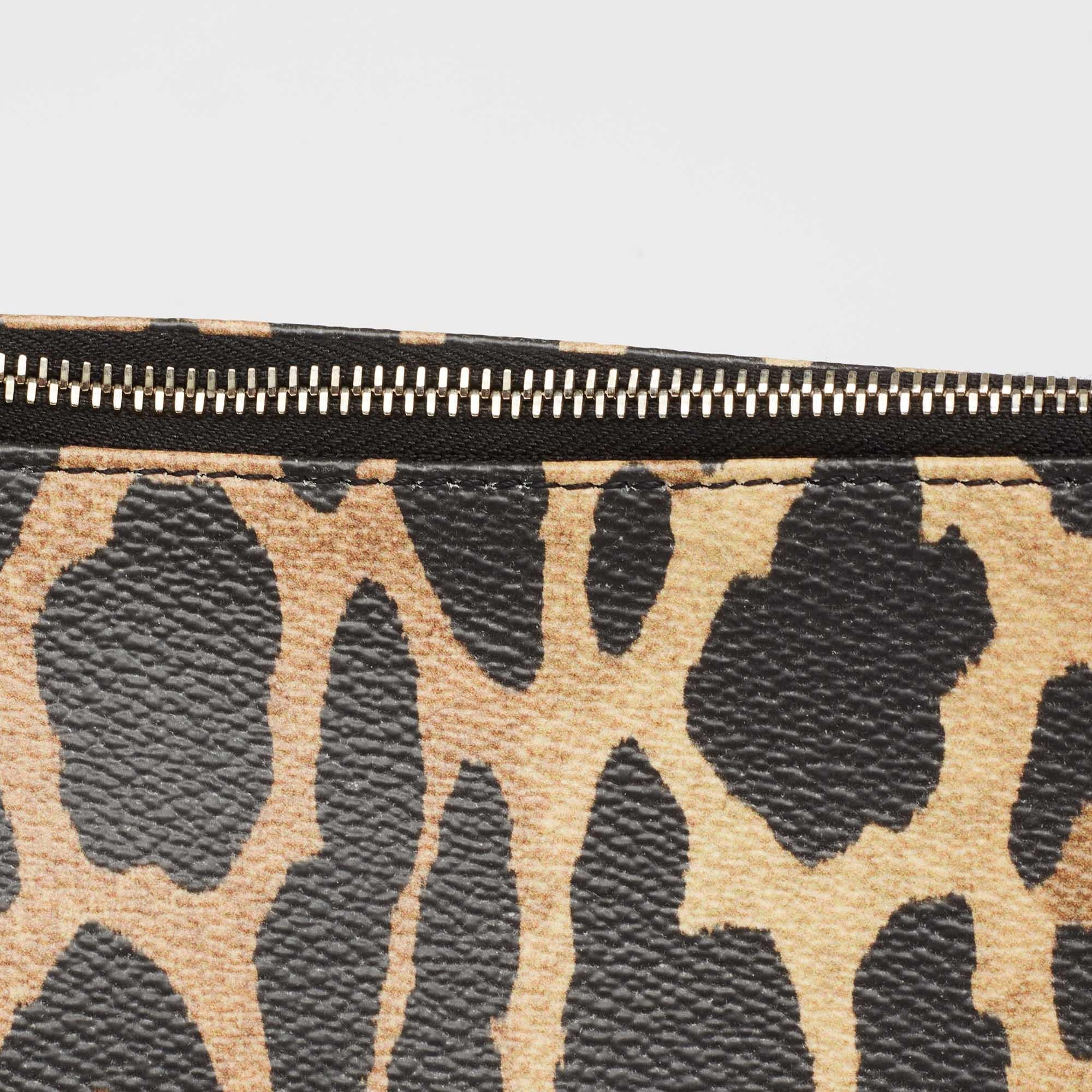 Women's Givenchy Brown/Black Leopard Print Coated Canvas Zip Clutch