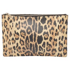 Givenchy Brown/Black Leopard Print Coated Canvas Zip Clutch