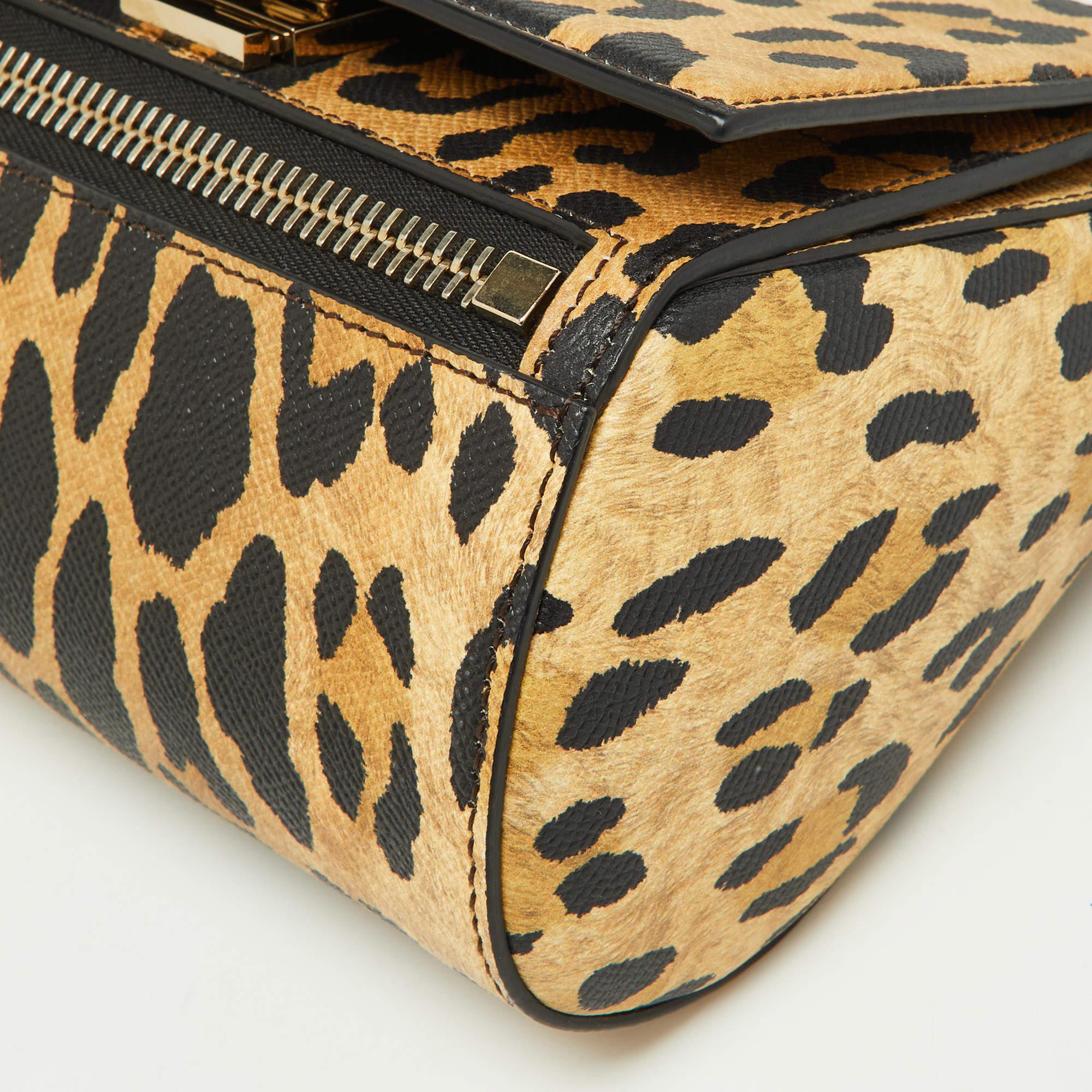 Givenchy Brown/Black Leopard Print Leather Mini Pandora Crossbody Bag For Sale 6