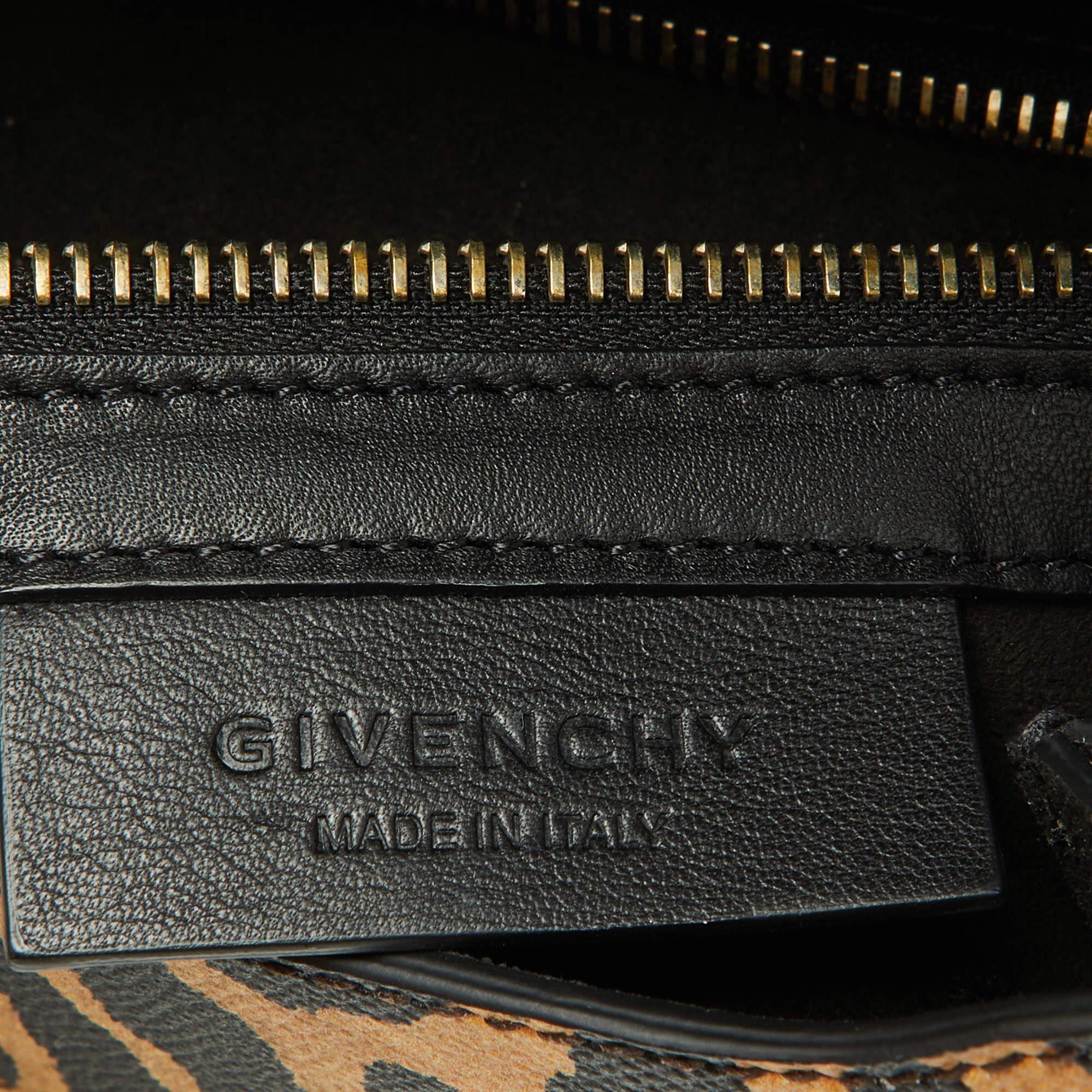 Men's Givenchy Brown/Black Leopard Print Leather Mini Pandora Crossbody Bag For Sale