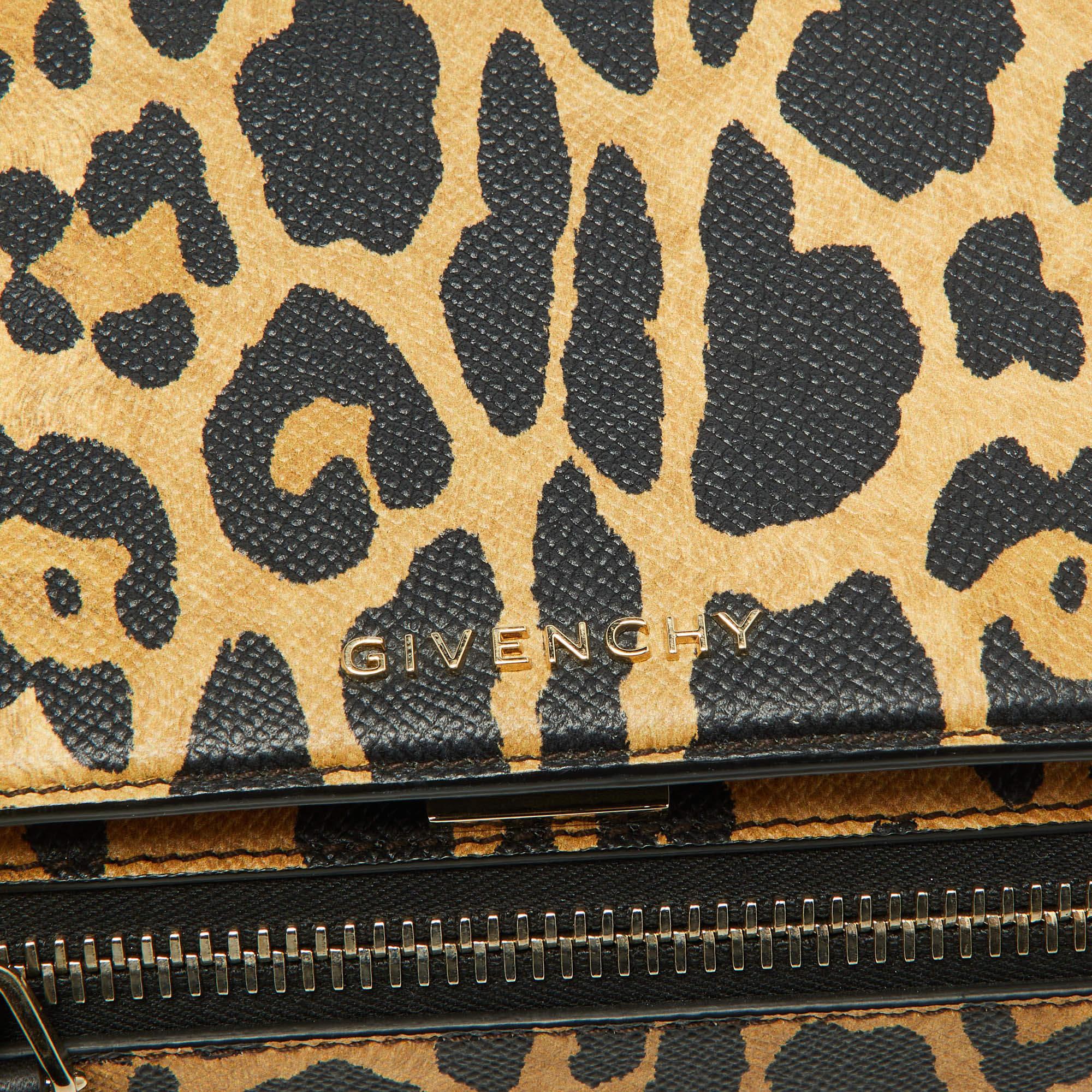 Givenchy Brown/Black Leopard Print Leder Mini Pandora Crossbody Tasche im Angebot 2