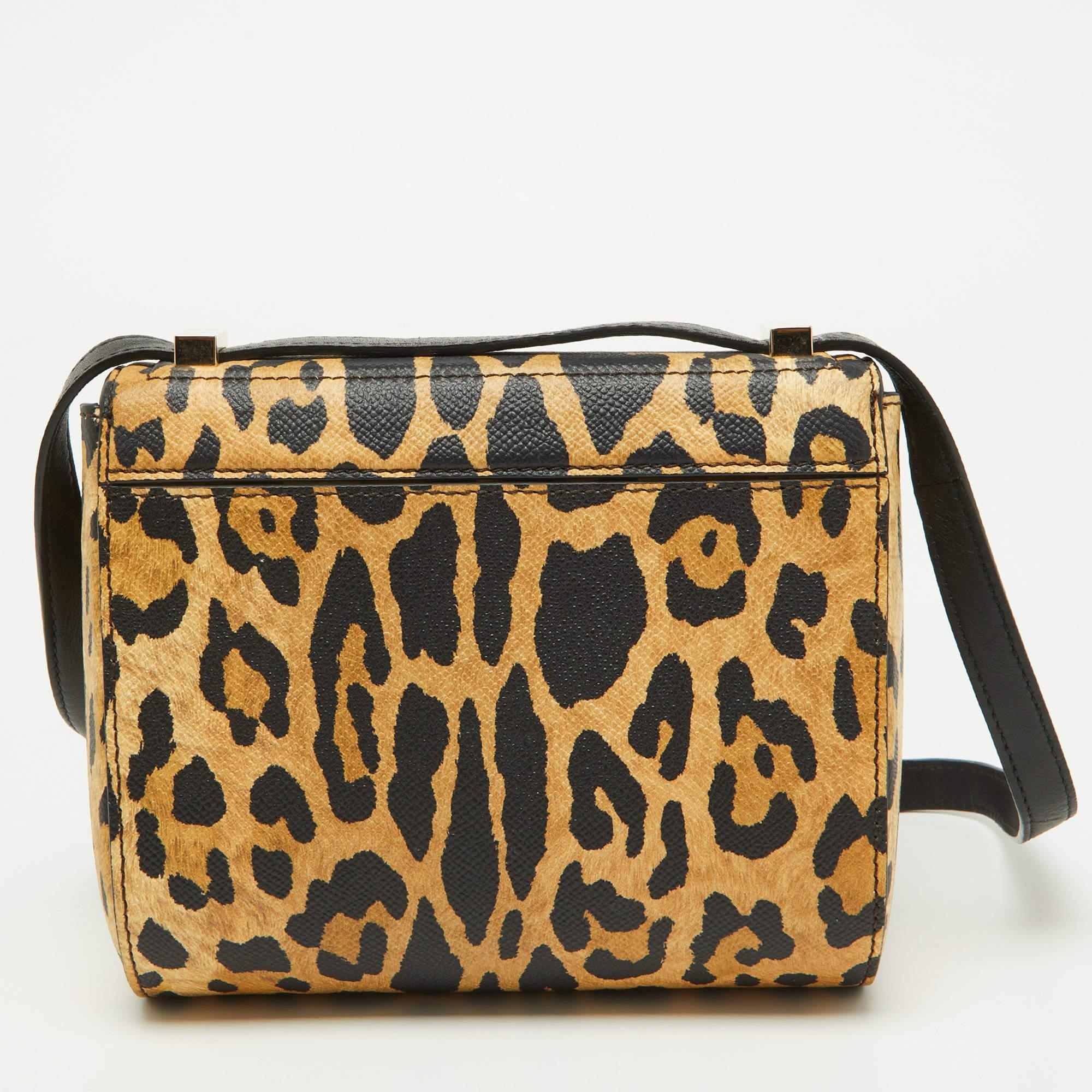 Givenchy Brown/Black Leopard Print Leather Mini Pandora Crossbody Bag For Sale 4