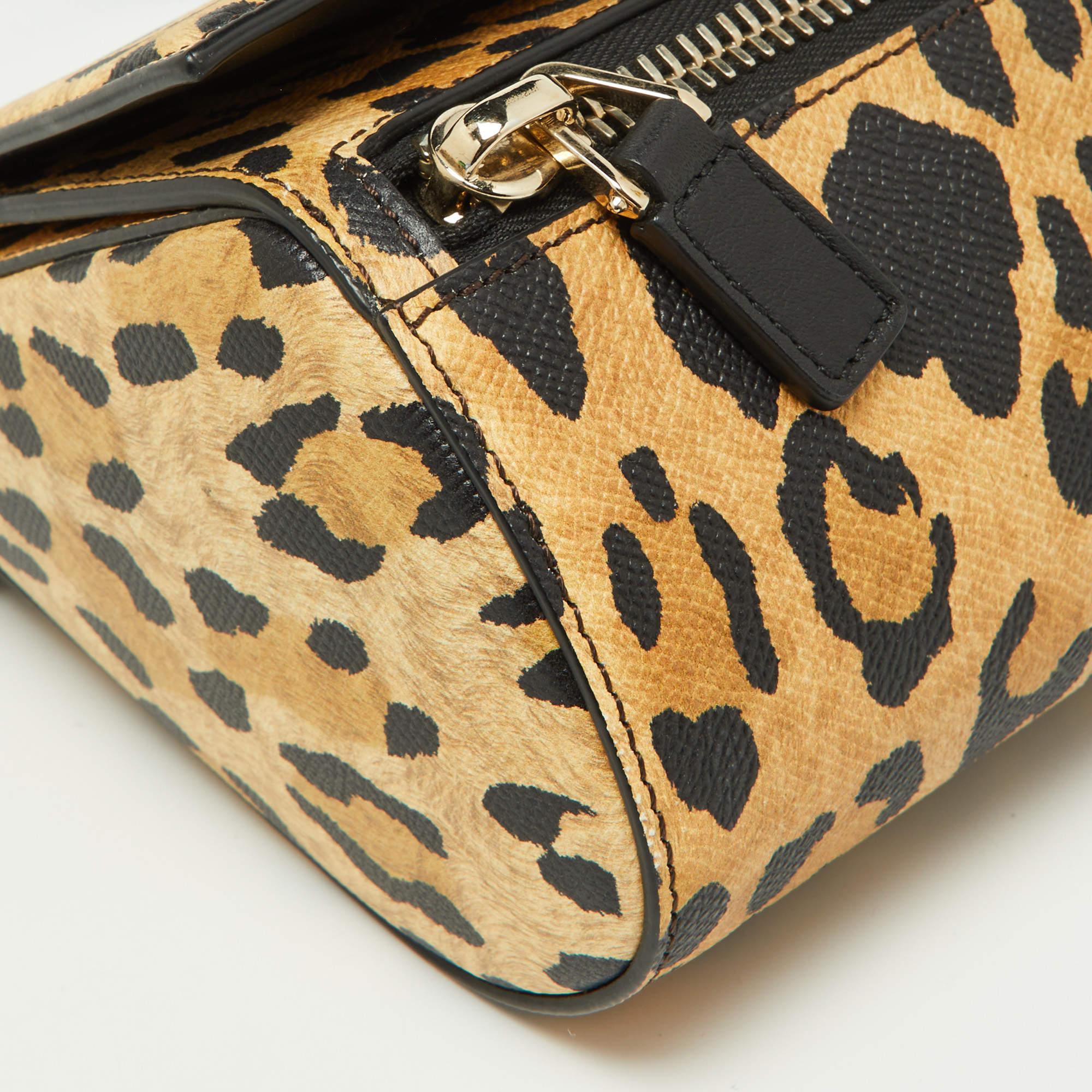 Givenchy Brown/Black Leopard Print Leather Mini Pandora Crossbody Bag For Sale 5