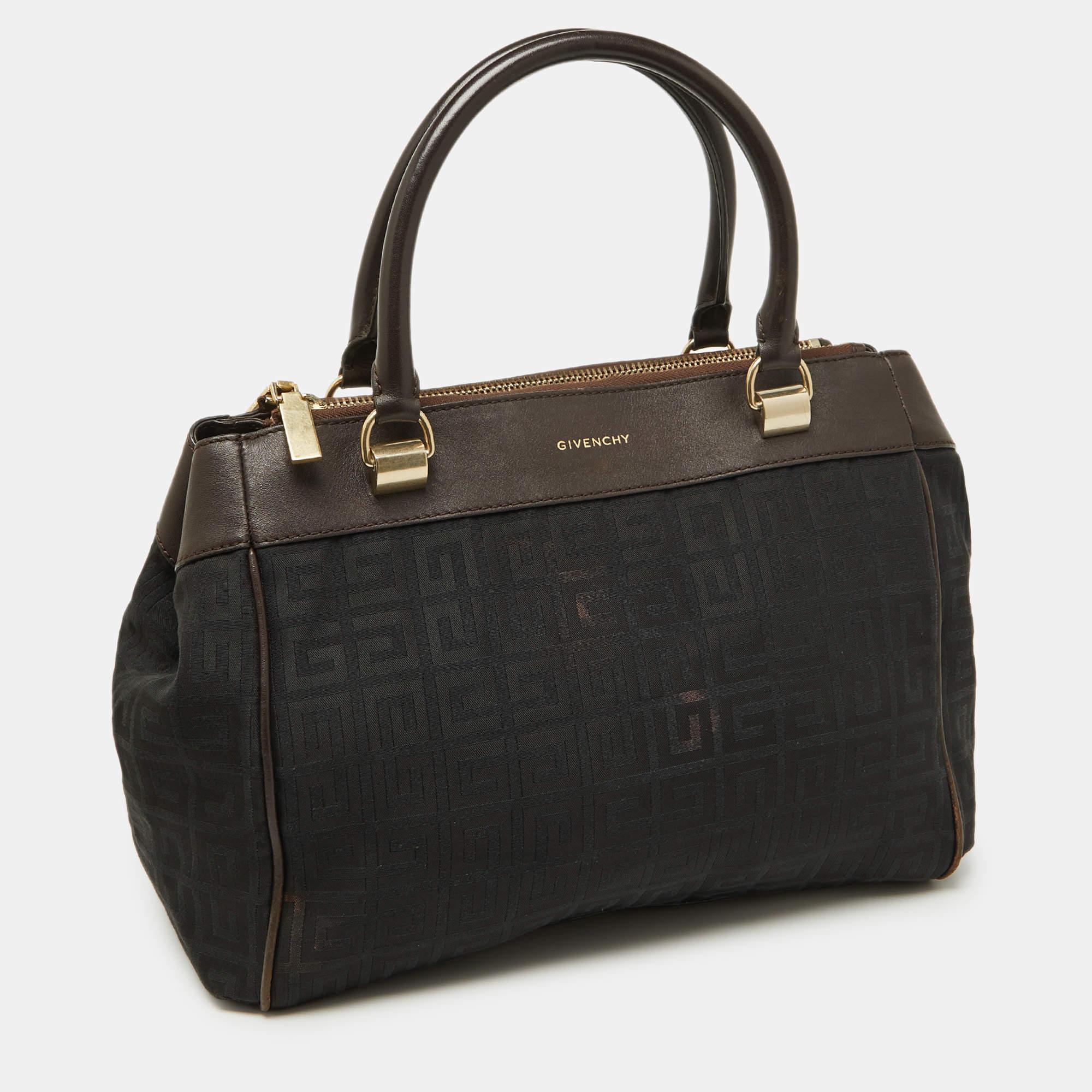 Givenchy Brown/Black Monogram Canvas and Leather Double Zip Tote In Fair Condition For Sale In Dubai, Al Qouz 2