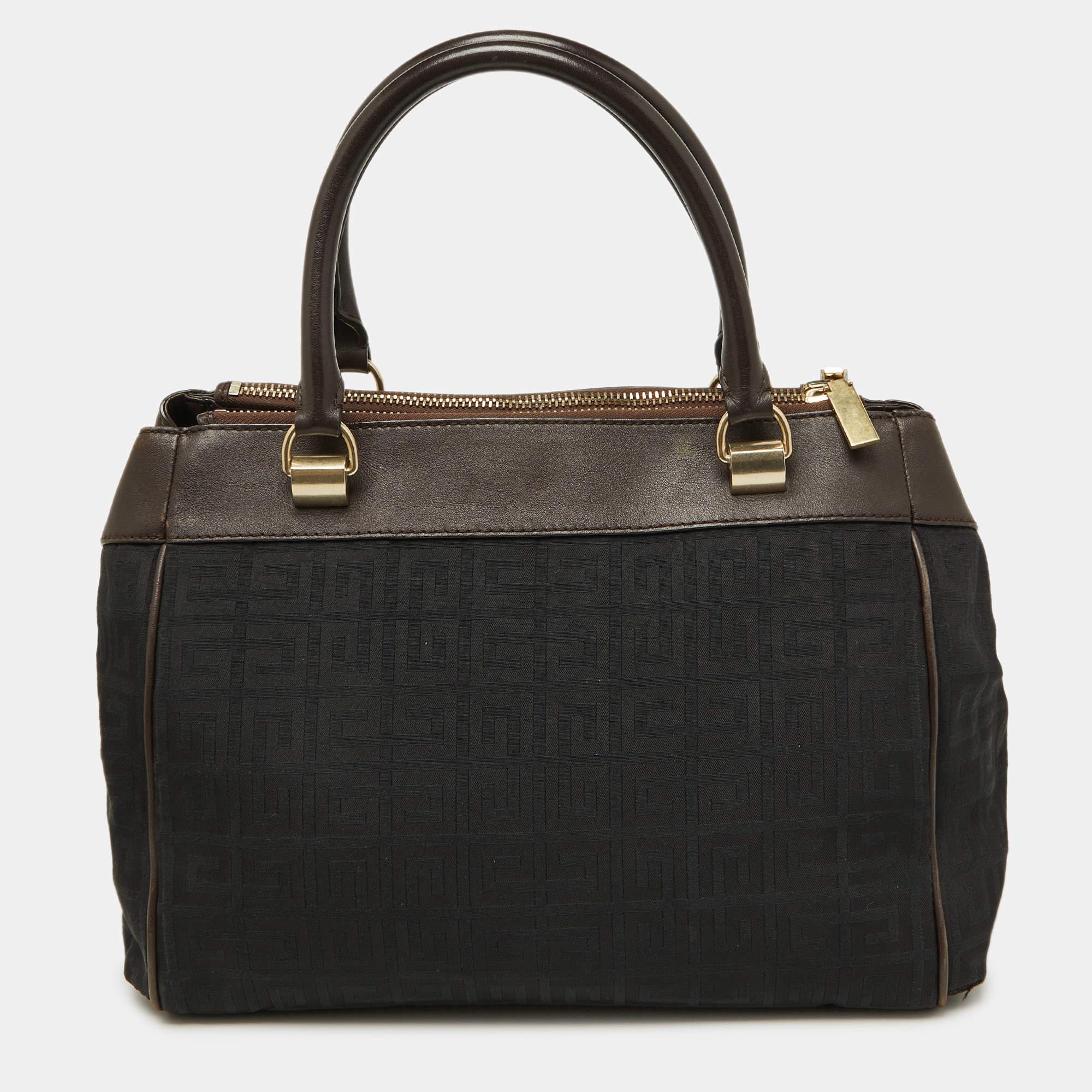 Women's Givenchy Brown/Black Monogram Canvas and Leather Double Zip Tote For Sale