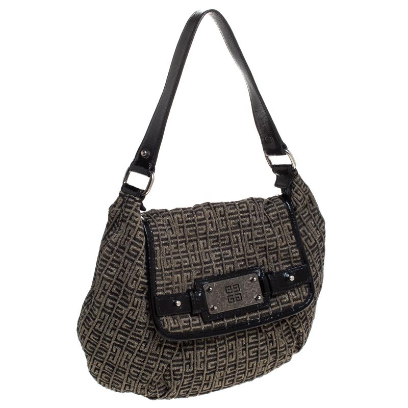 Women's Givenchy Brown/Black Monogram Canvas and Patent Leather Hobo