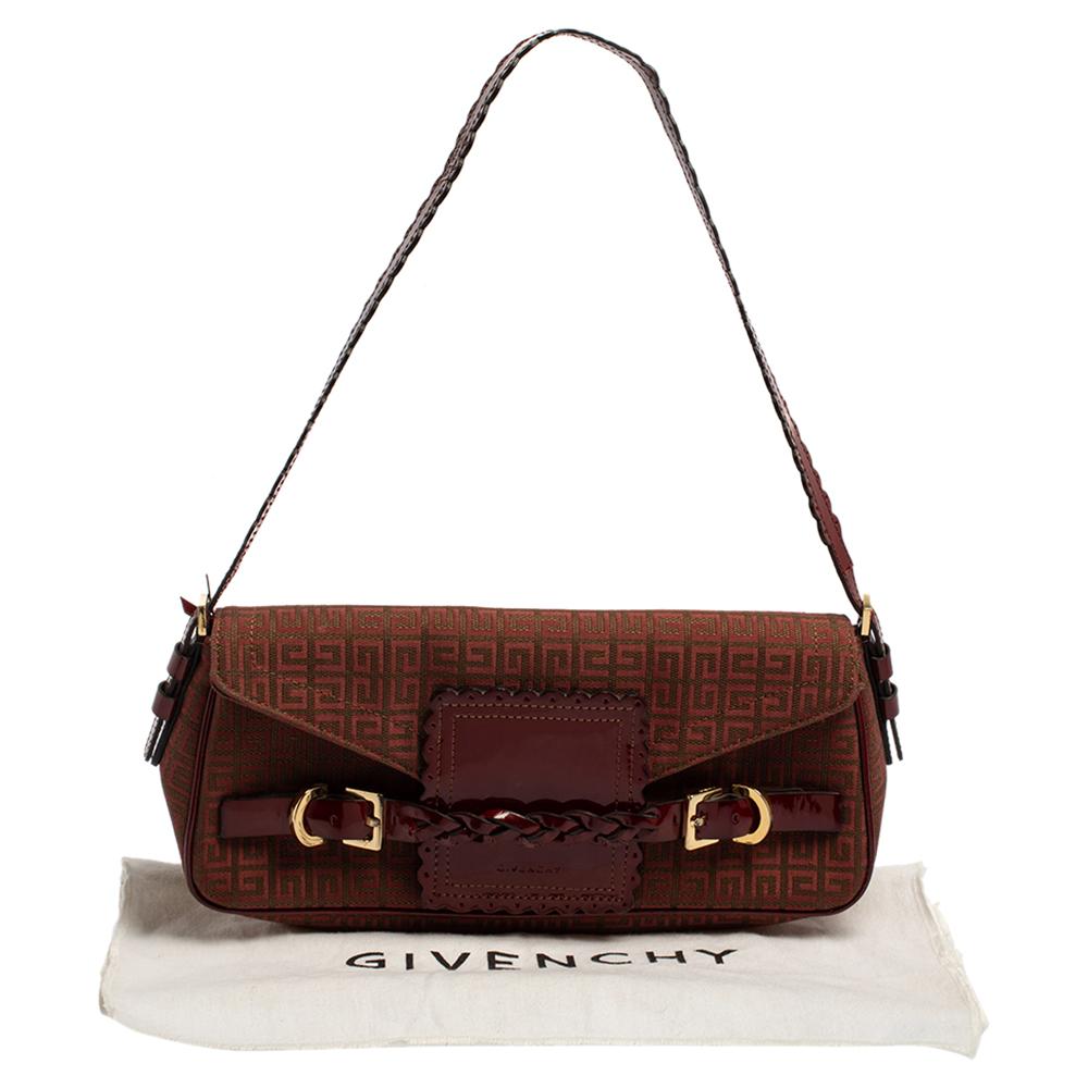 Givenchy Brown/Burgundy Signature Canvas and Leather Flap Baguette 10
