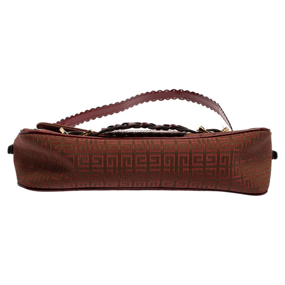 Women's Givenchy Brown/Burgundy Signature Canvas and Leather Flap Baguette