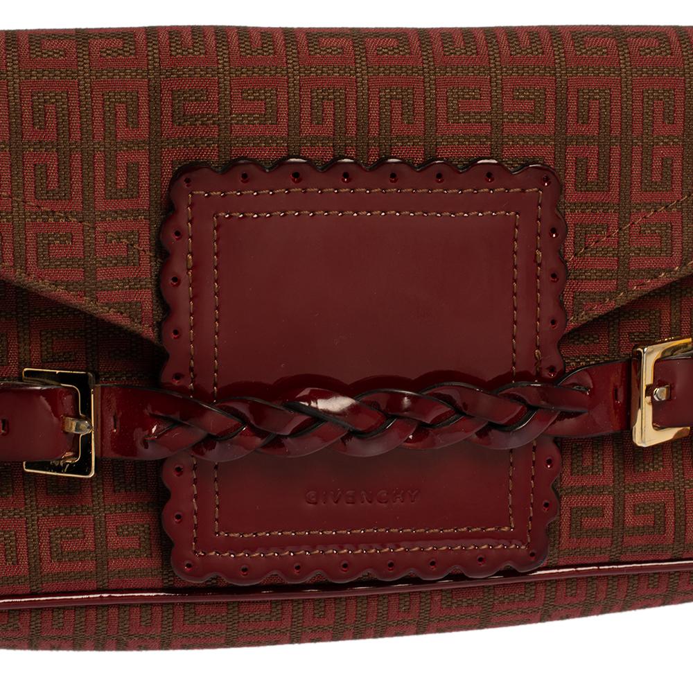 Givenchy Brown/Burgundy Signature Canvas and Leather Flap Baguette 1