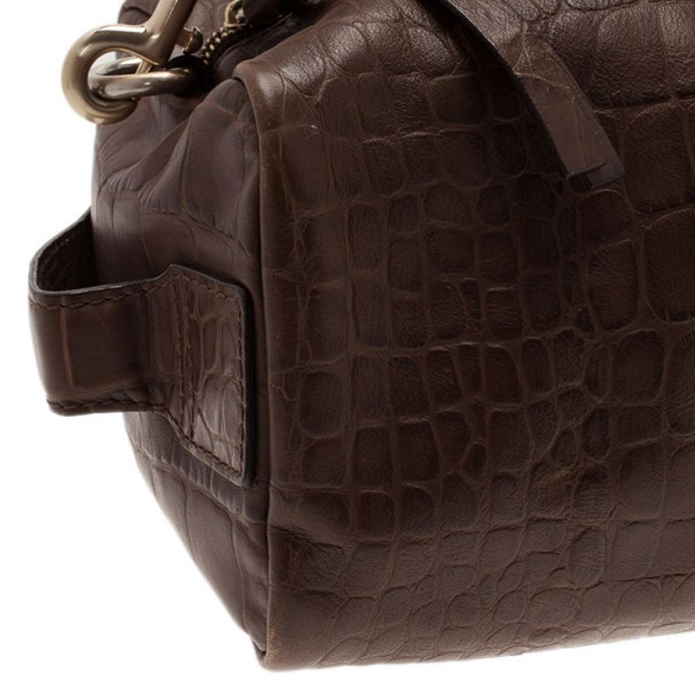 Givenchy Brown Croc Embossed Duffle Bag In Good Condition In Dubai, Al Qouz 2
