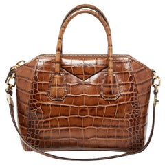 Givenchy Brown Croc Embossed Leather Small Antigona Satchel