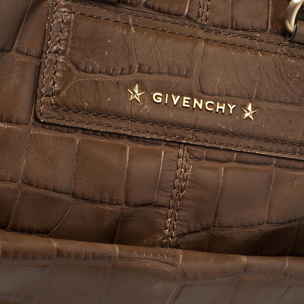 Givenchy Braune Tragetasche aus Leder mit Krokodillederprägung 2