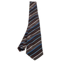 Givenchy Brown Diagonal Striped Silk Tie