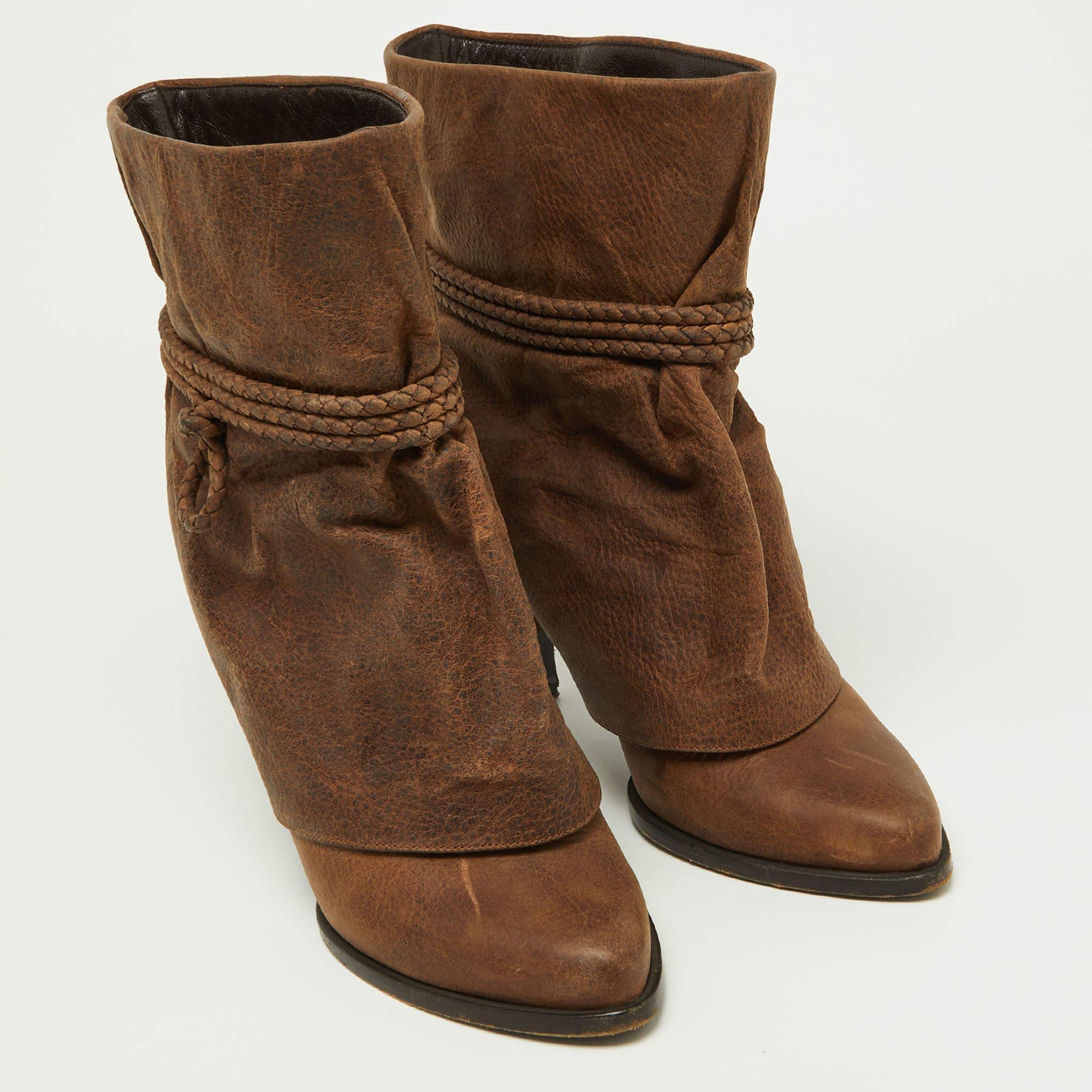 Women's Givenchy Brown Distressed Leather Foldover Ankle Boots Size 41