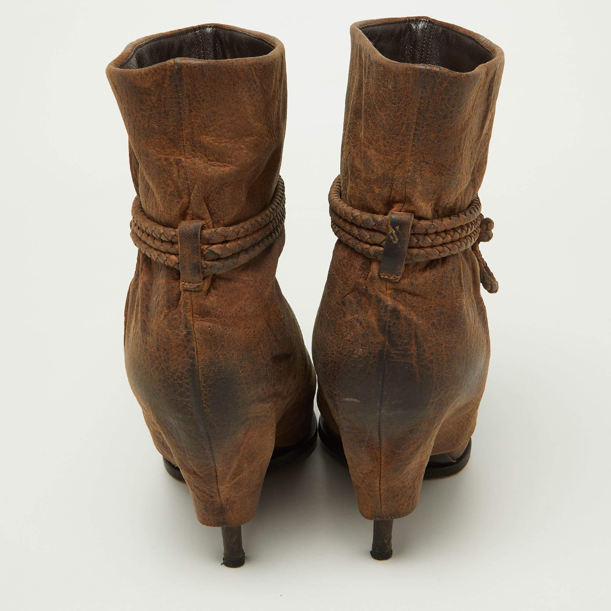 Givenchy Brown Distressed Leather Foldover Ankle Boots Size 41 1