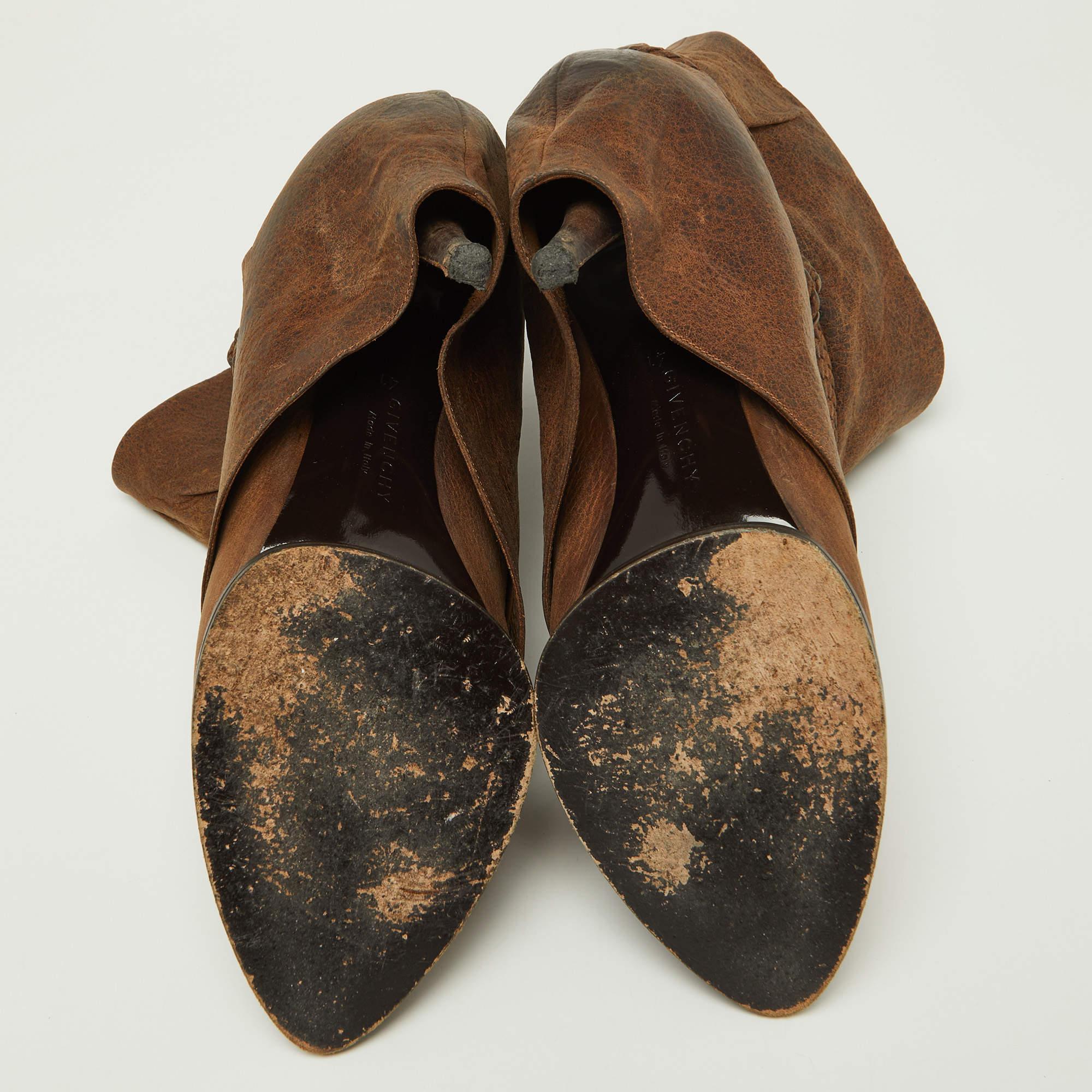 Givenchy Brown Distressed Leather Foldover Ankle Boots Size 41 2