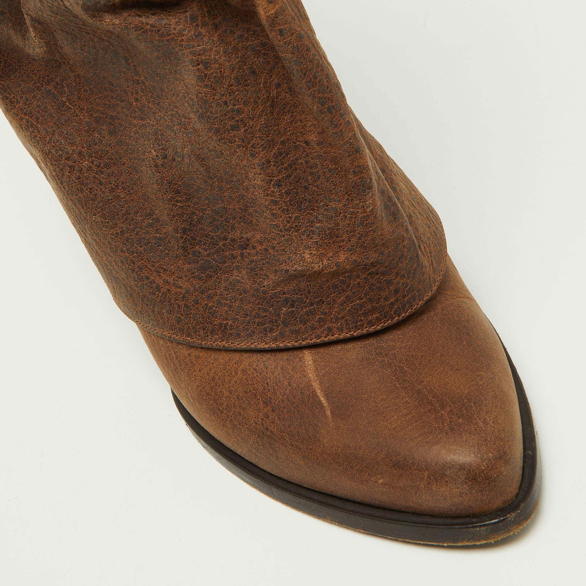 Givenchy Brown Distressed Leather Foldover Ankle Boots Size 41 3