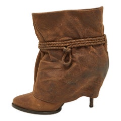 Givenchy Brown Distressed Leather Foldover Ankle Boots Size 41