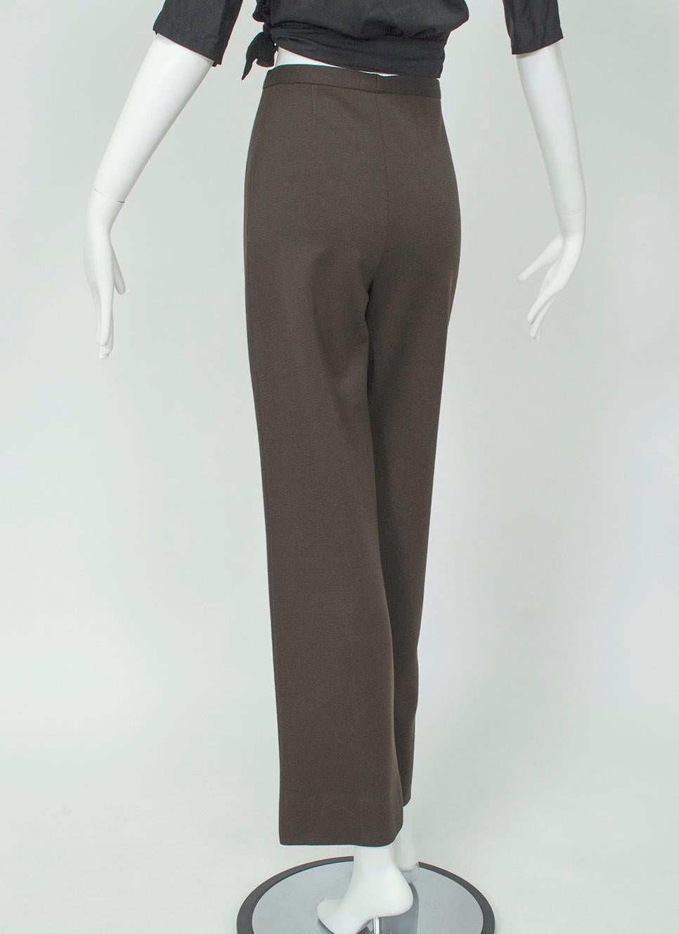 Noir Givenchy - Pantalon taille haute minimaliste en laine marron à motif triangulaire - Moyen, 1970 en vente