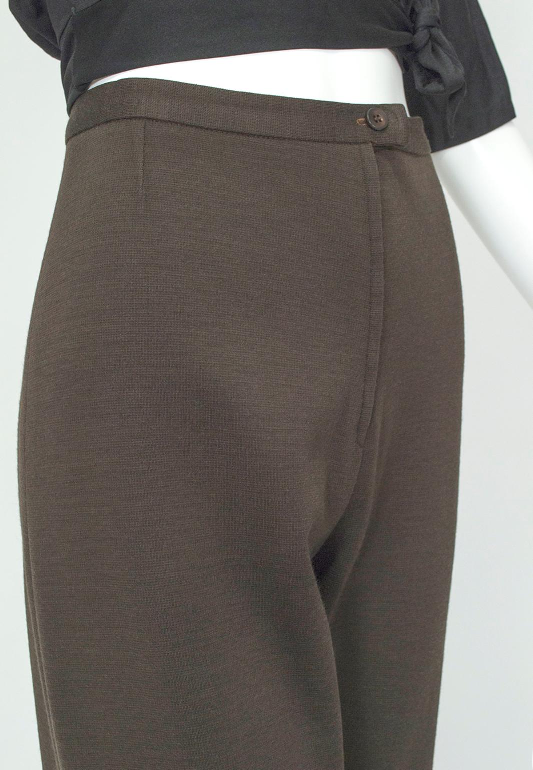 Givenchy - Pantalon taille haute minimaliste en laine marron à motif triangulaire - Moyen, 1970 Excellent état - En vente à Tucson, AZ