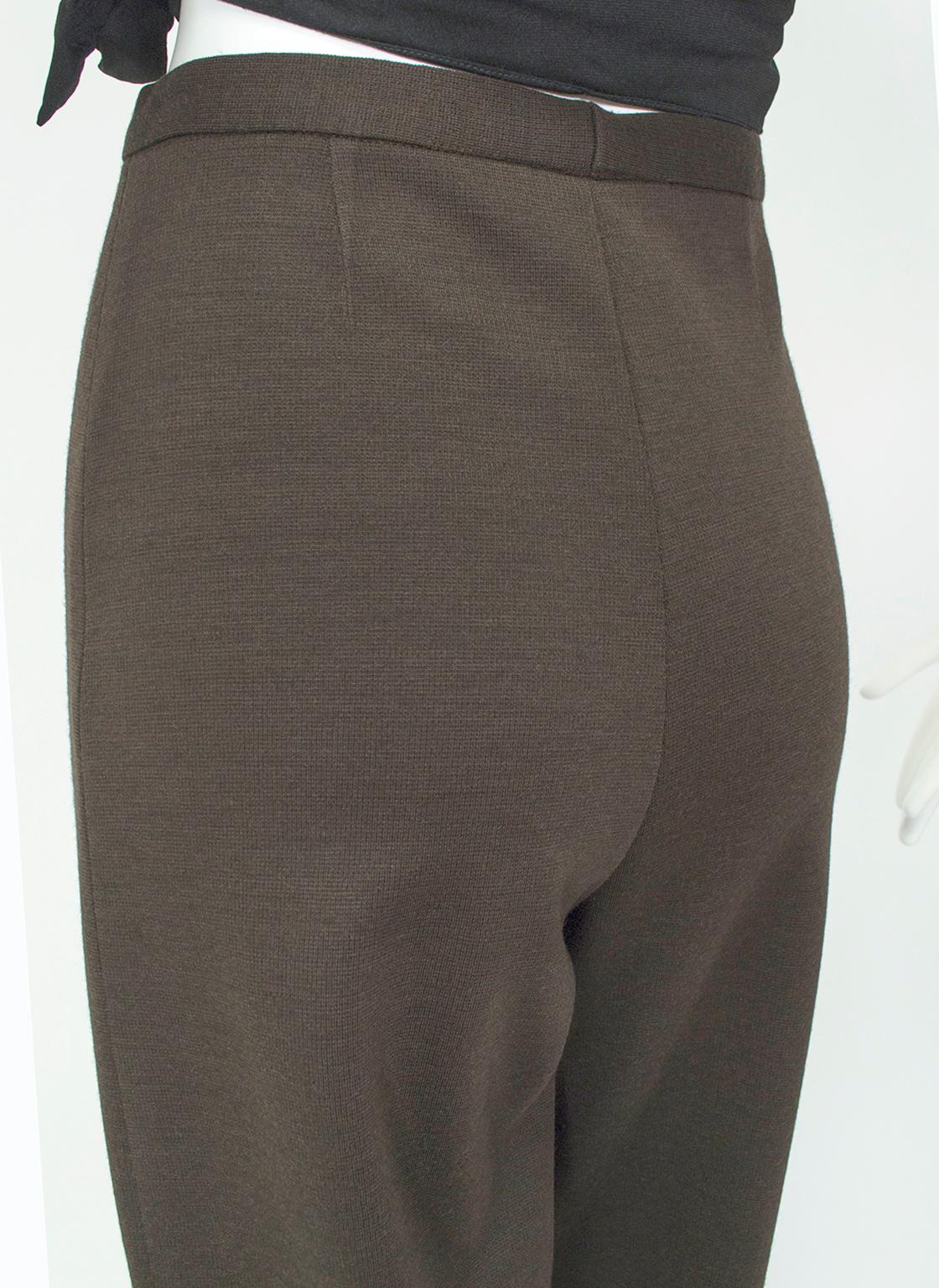 Black Givenchy Brown Double Knit Wool High-Waisted Straight Leg Trousers - M, 1970s For Sale