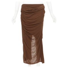 GIVENCHY brown draped jersey ruched back asymmetric high low hem skirt