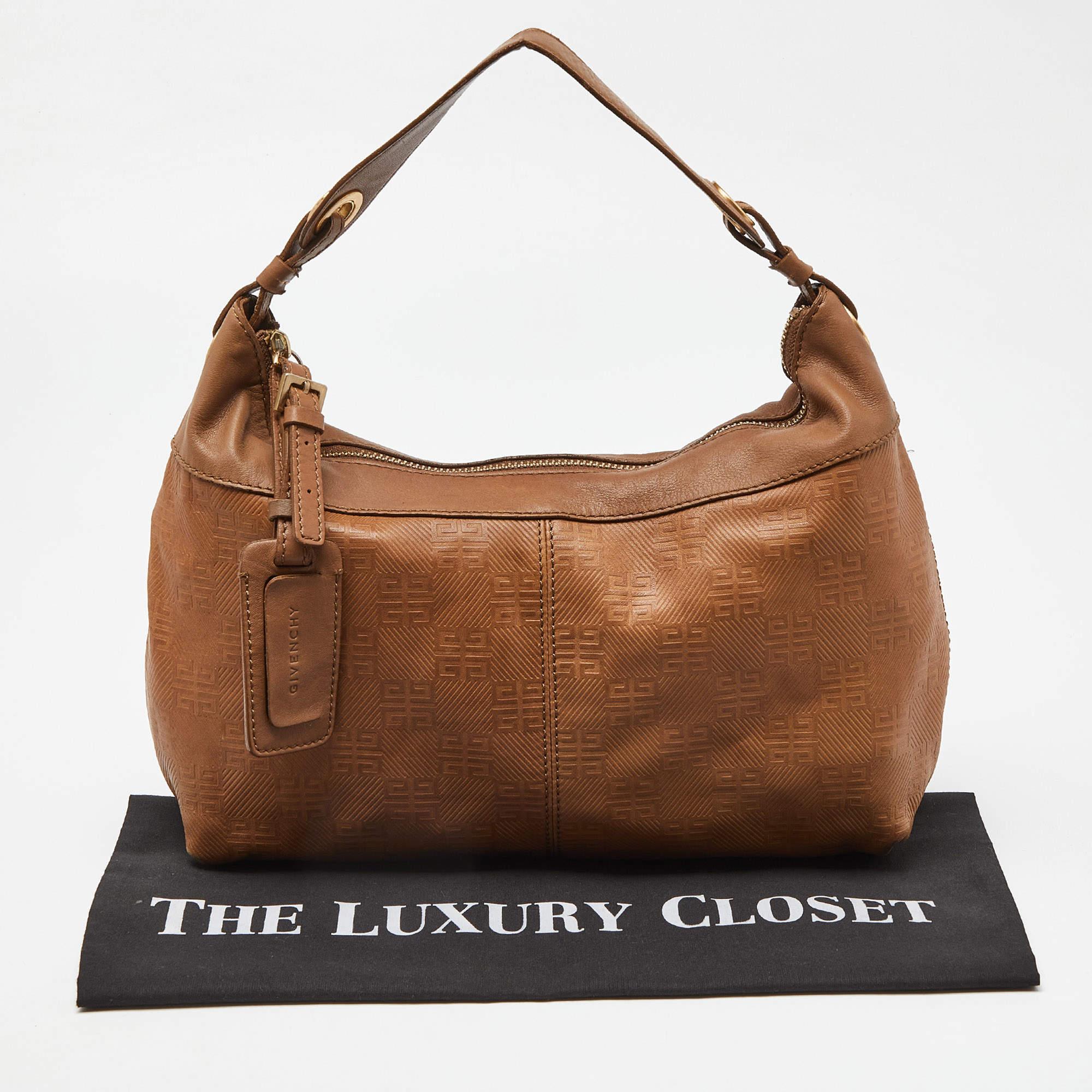 Givenchy Brown Embossed Logo Leather Hobo For Sale 7